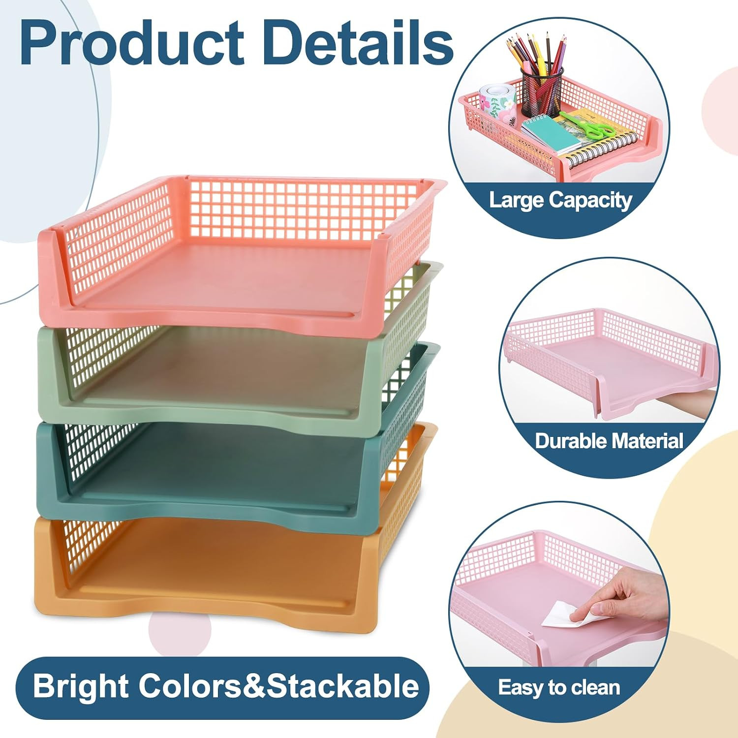 8 Pack Boho Plastic Turn in Paper Trays for Classroom Storage Bin Basket Organiz