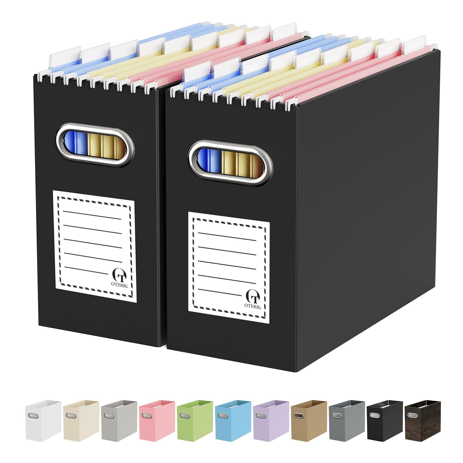 Oterri File Organizer Box, Portable Collapsible Letter Size – 2 Packs, Black