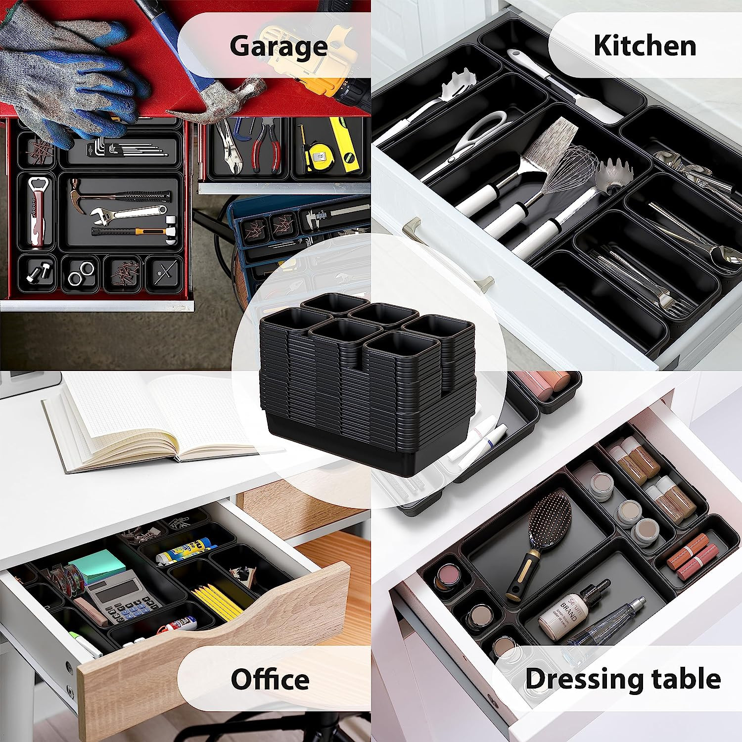 Interlocking Desk Drawer Organizer Bins 10 Pack Black