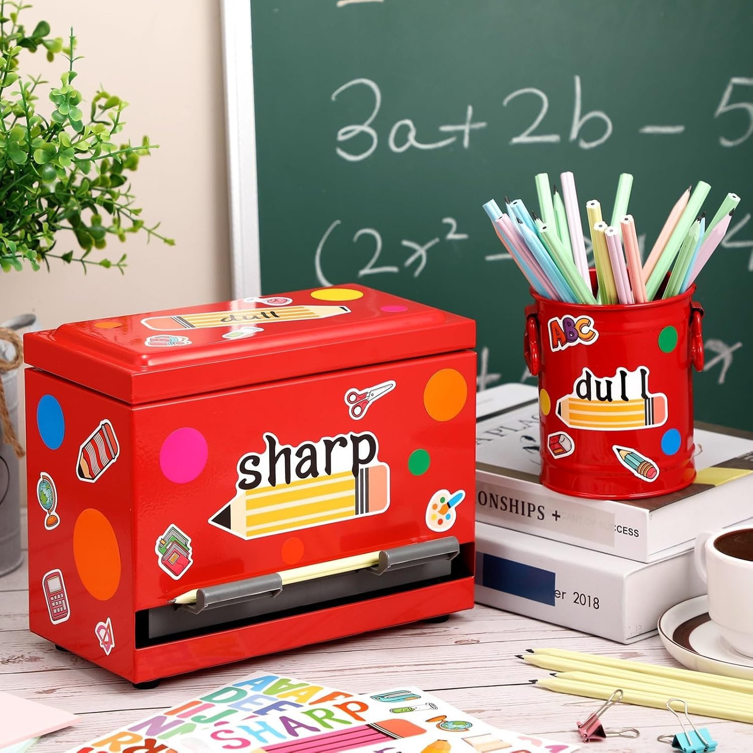 8-Piece Red Stainless Steel Pencil Dispenser Kit for Classrooms