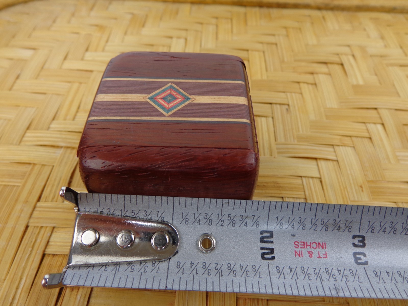 Wooden Stamp Holder Dispenser Handmade Inlaid Design Desk Office Decor