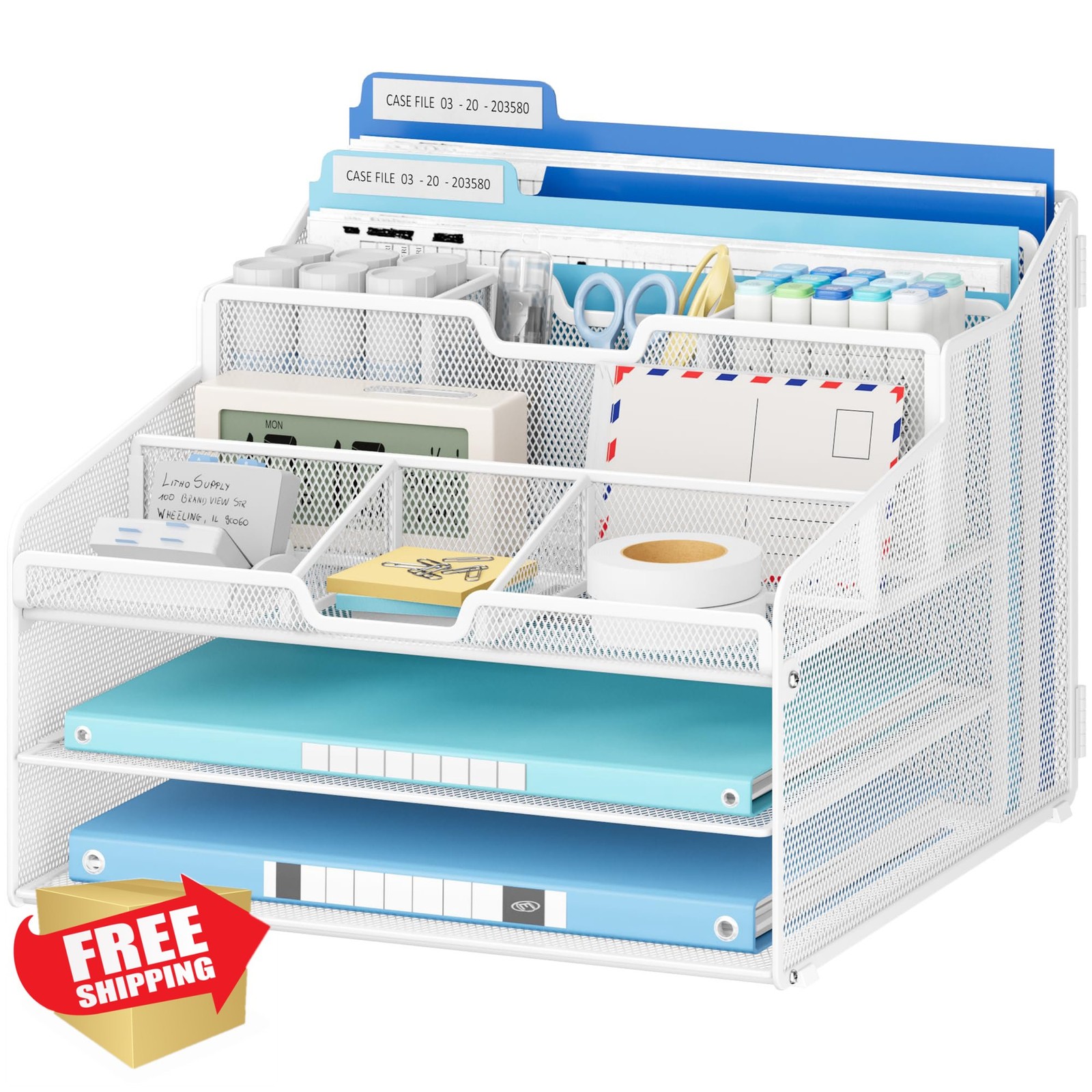 Lavatino Metal Mesh Desk File Organizer White
