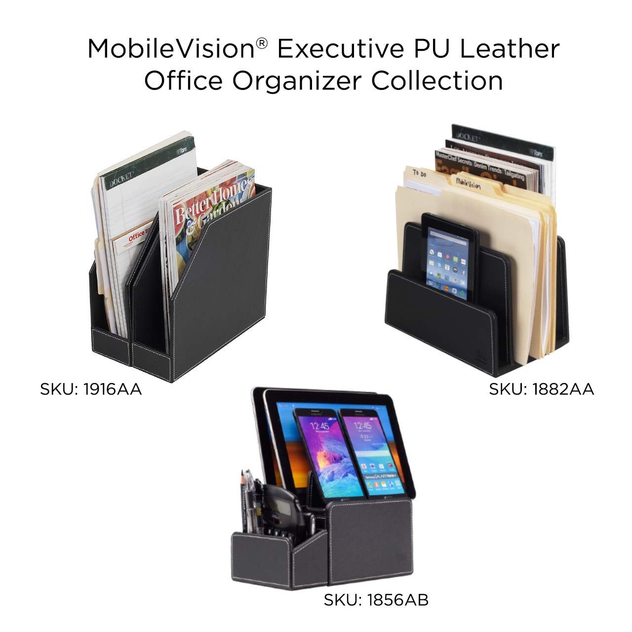2 PCS Executive Leather Vertical File Folder Holder Office Desk Organizer