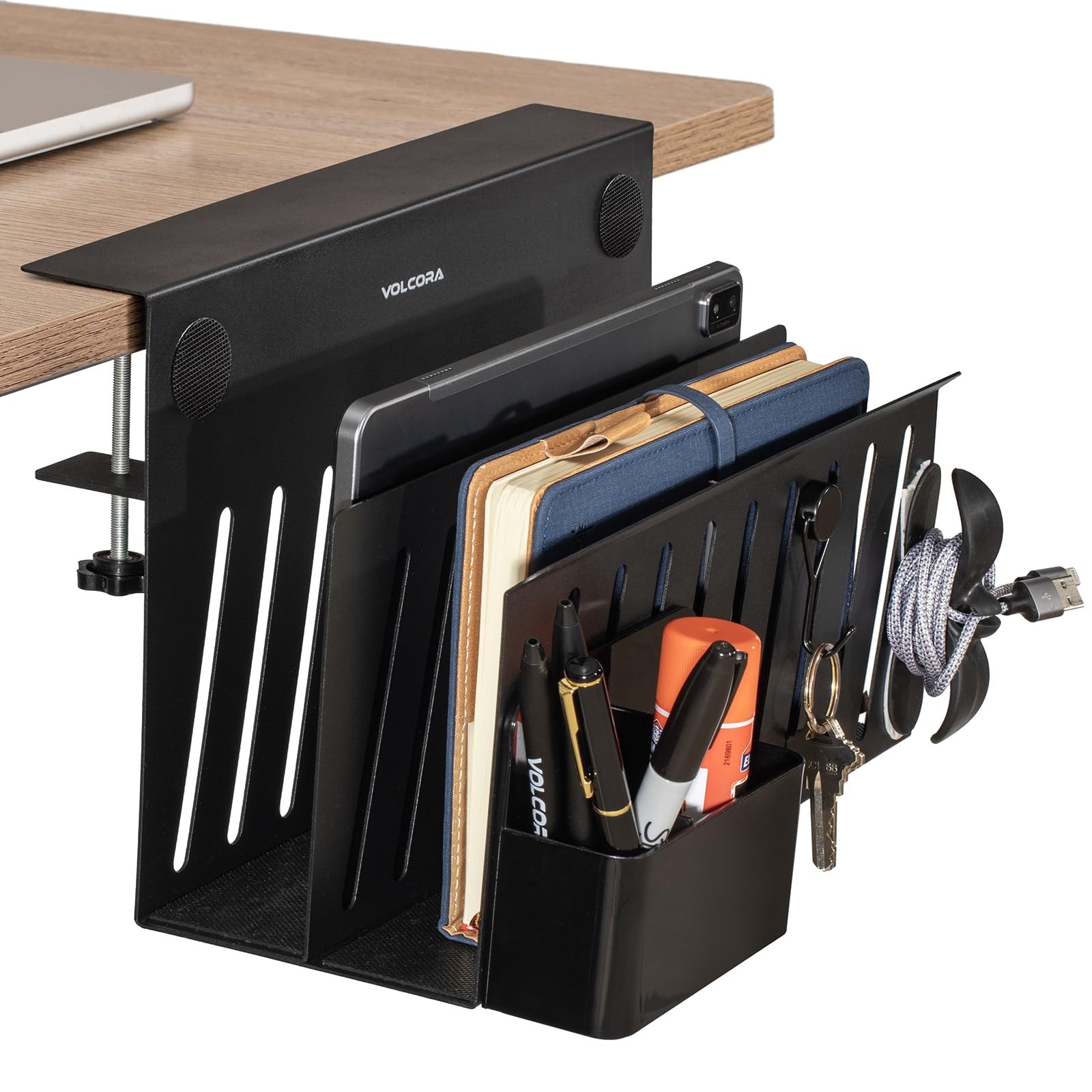 Volcora Side Storage, Under Laptop Holder, No Drill Double Tier, Black