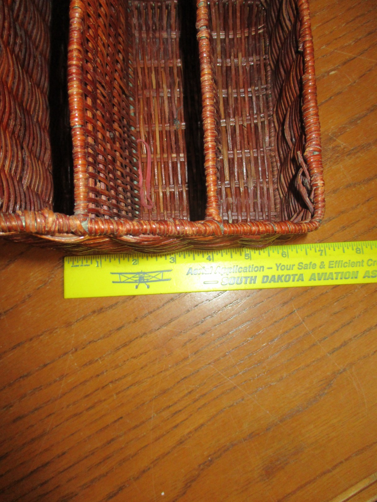 Vintage Woven Wicker Rattan Mail Holder – Brown – 3 Compartments – Desk Top