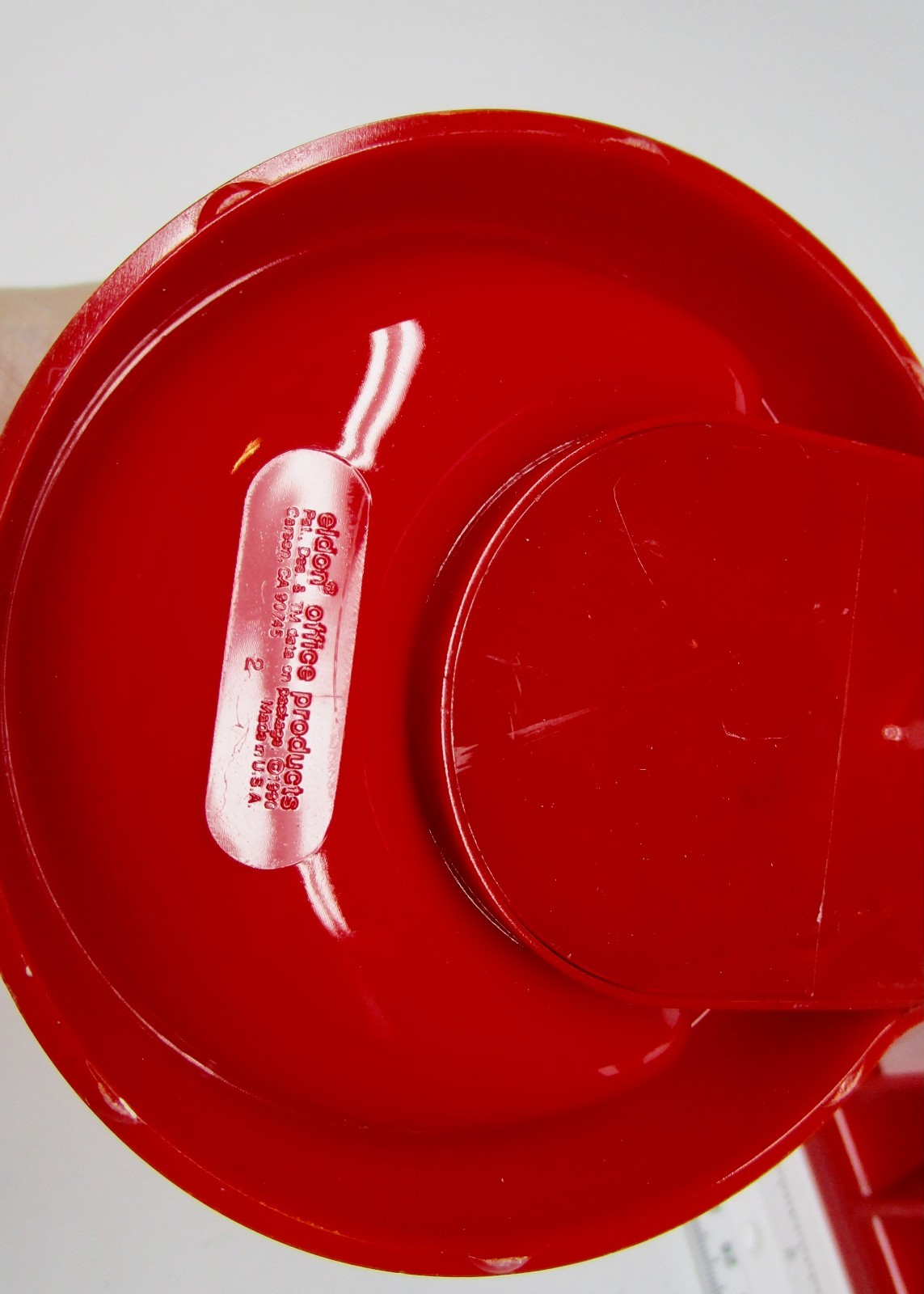 Vintage MCM pen pencil holder letter desk organizer red rainbow plastic Eldon
