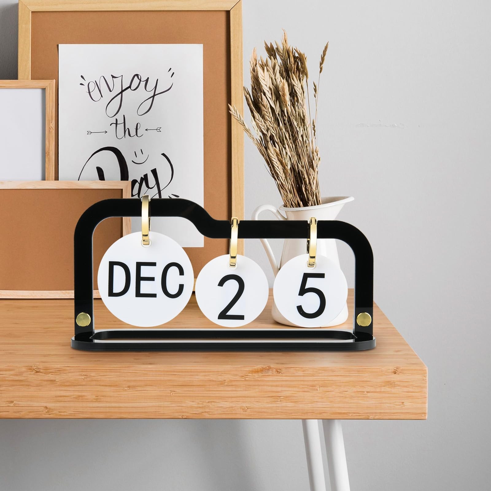 Acrylic Perpetual Desk Calendar 2026 Standing Flip, Vintage Style B (Black)