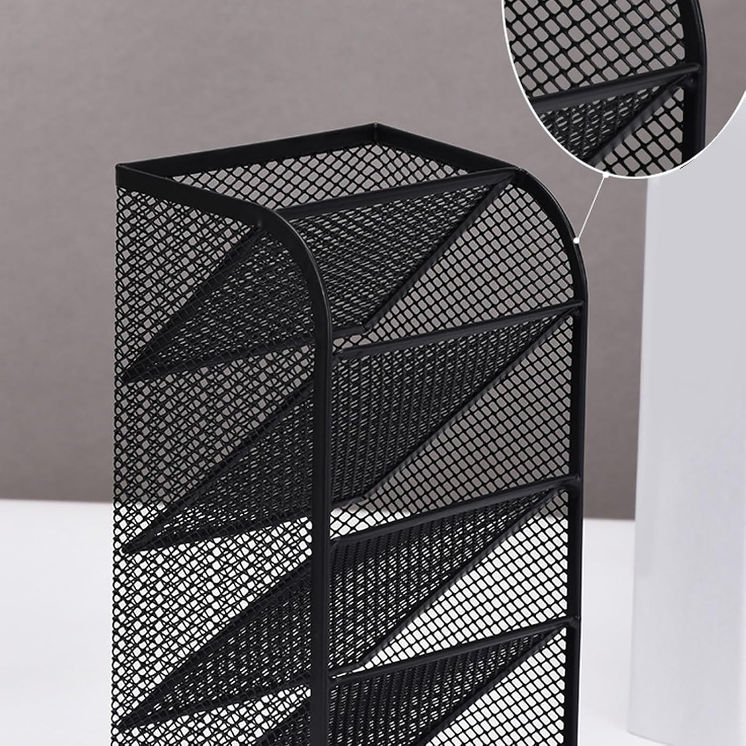 Metal Mesh Desk Organizer, 5 Tier Multifunctional Pen Holder Pencil Cup with 5 C