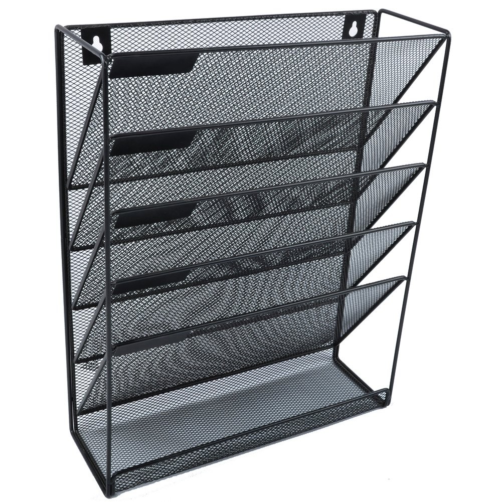 EASEPRES Hanging File Holder Organizer, 6 Tier Mesh Metal Wall 5Tier, Black