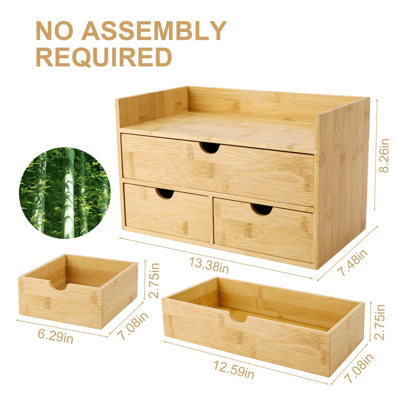 Bamboo Desk Organizer With Drawers Countertop Drawers Counter Storage Box Cor…