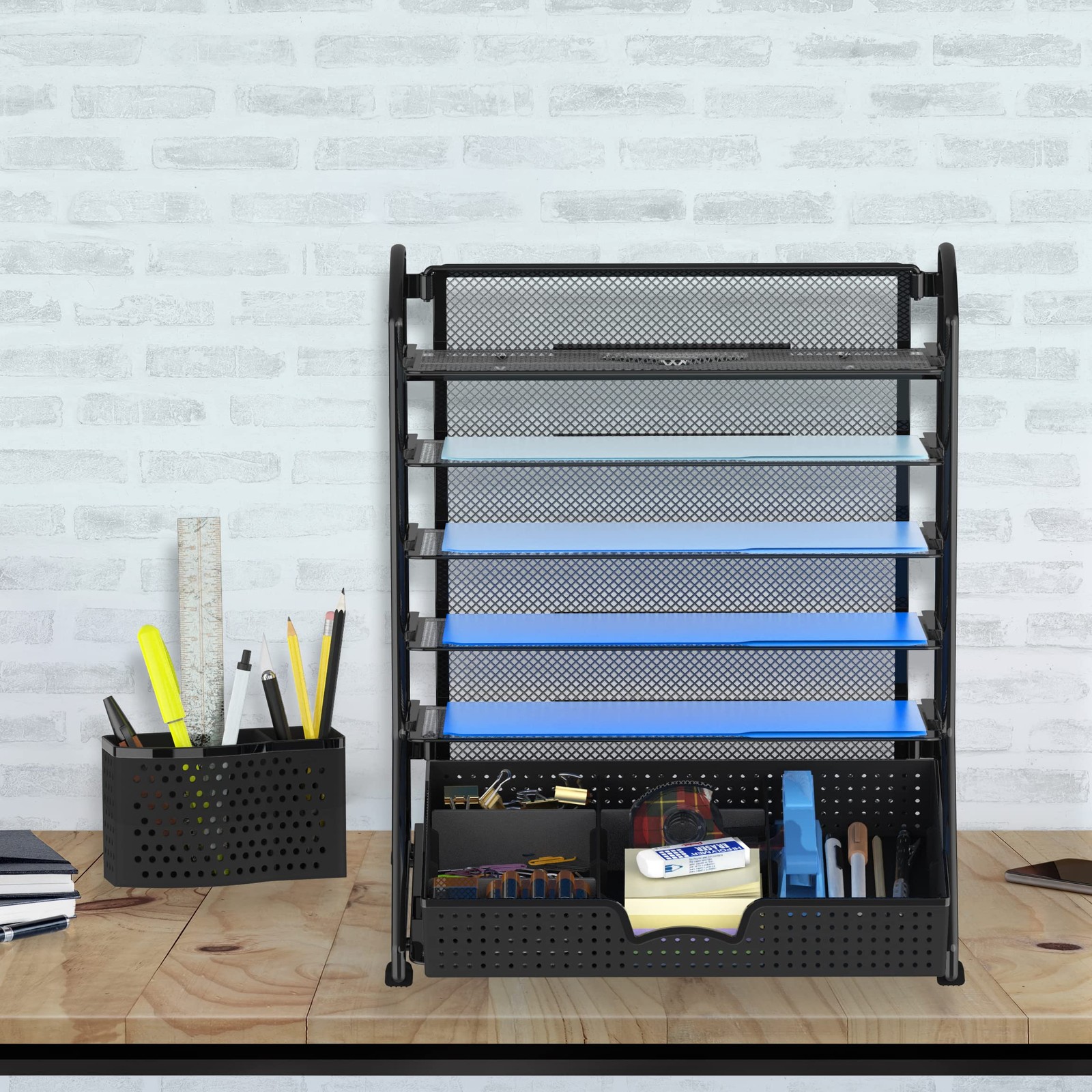 Simple Houseware 6-Tier Desk Document File Tray Organizer with Supplies Slidi…