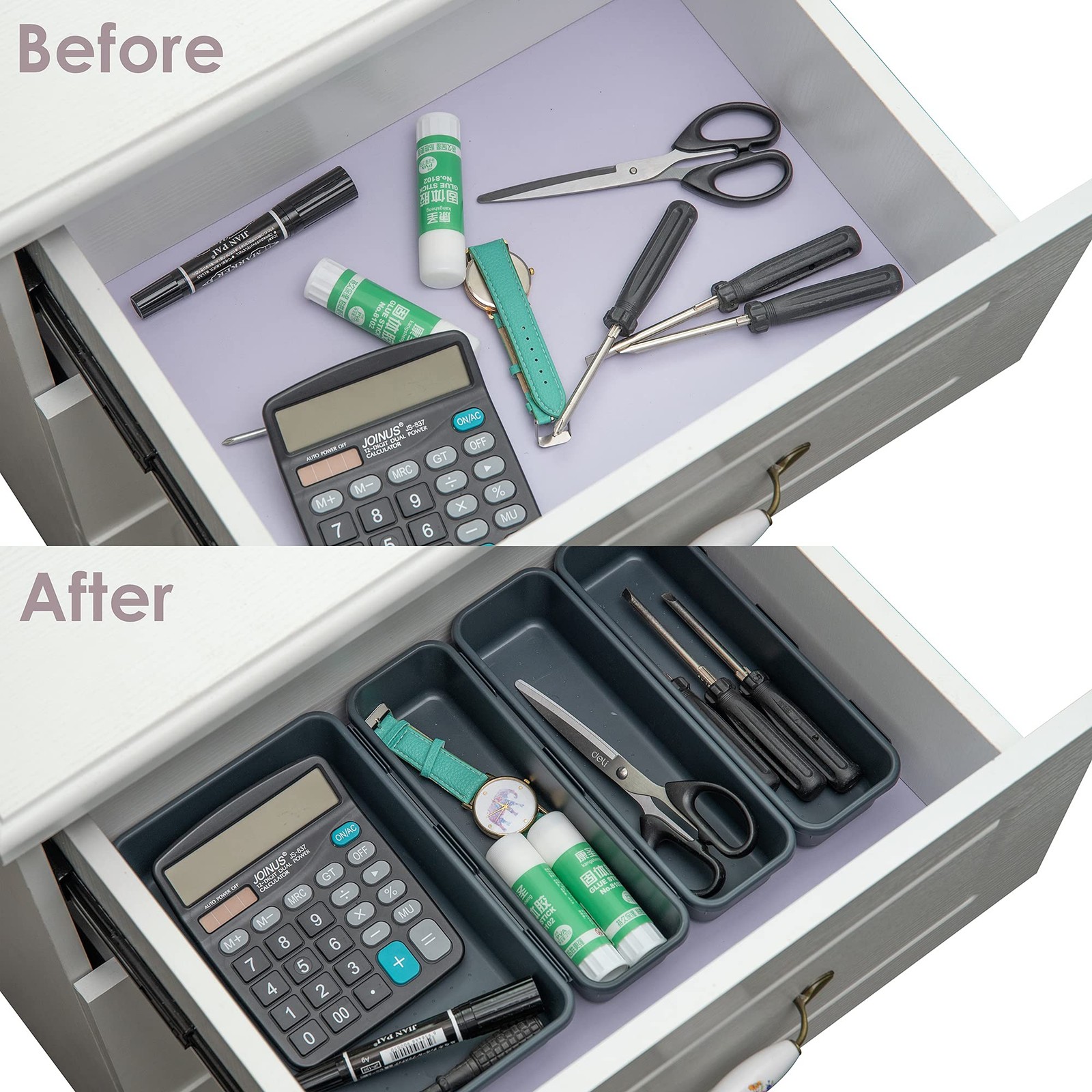 BYCY Office Drawer Organizers Bins Junk 13pcs 2Size, Black