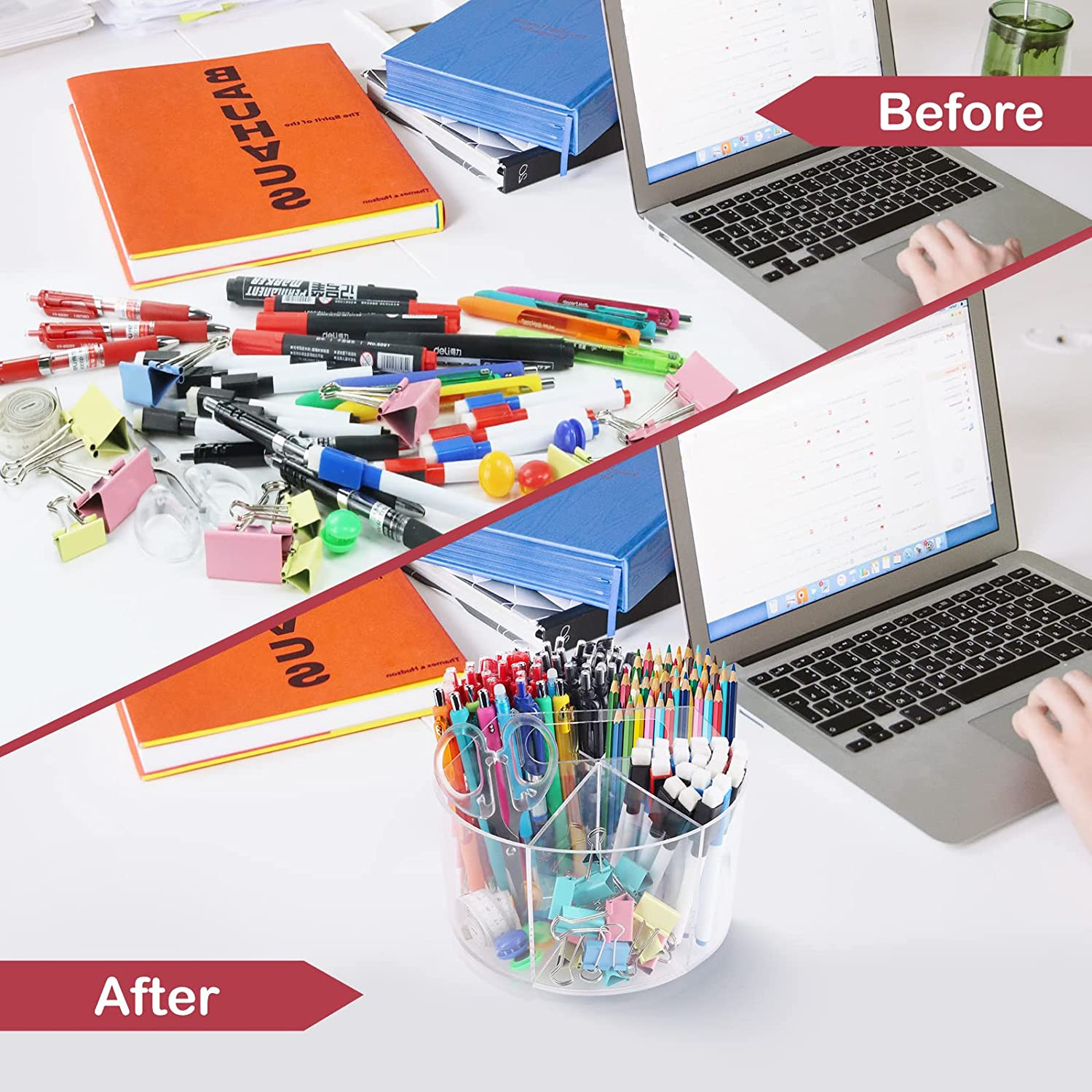 Desk Organizer Pen Pencil Holder 360 Rotating Kids Office Home School Art Supply