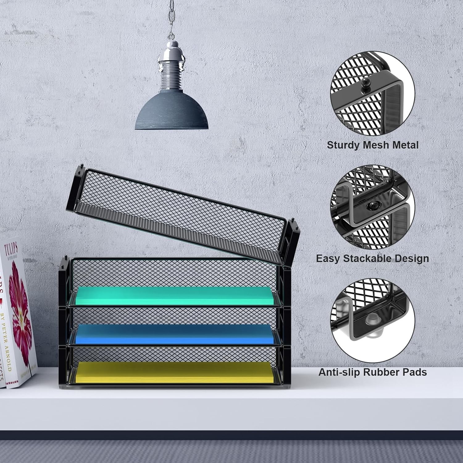 4 Pack Stackable Letter Paper Tray Desk File Organizer Paper Sorter Letter/A4