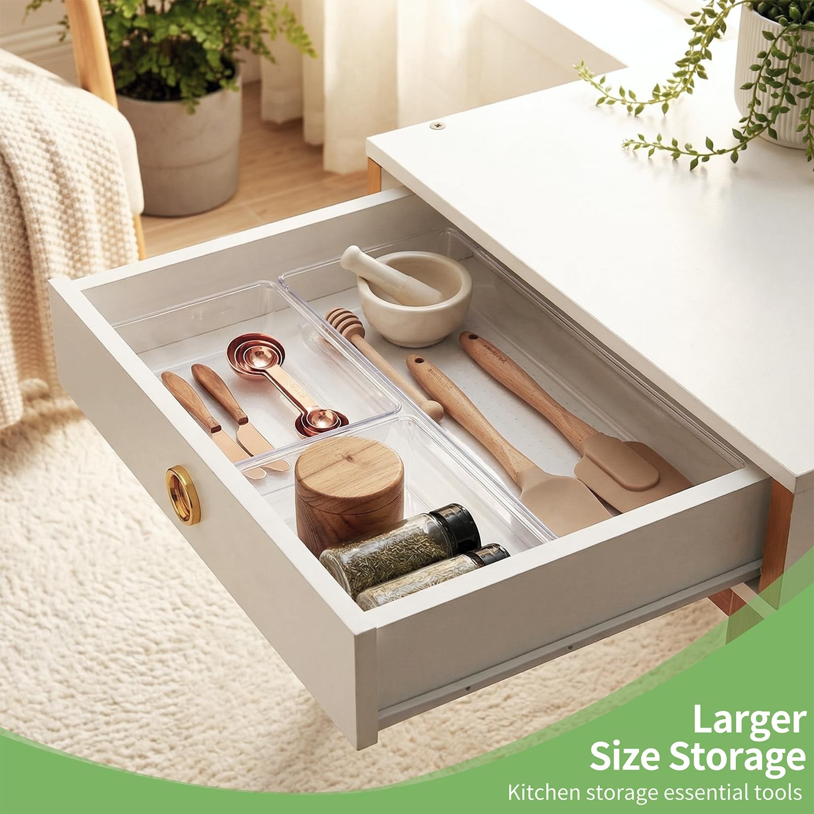 6 PCS Clear Plastic Drawer Organizer, Large 15″ X 6″ 3-Size Acrylic Stackable…