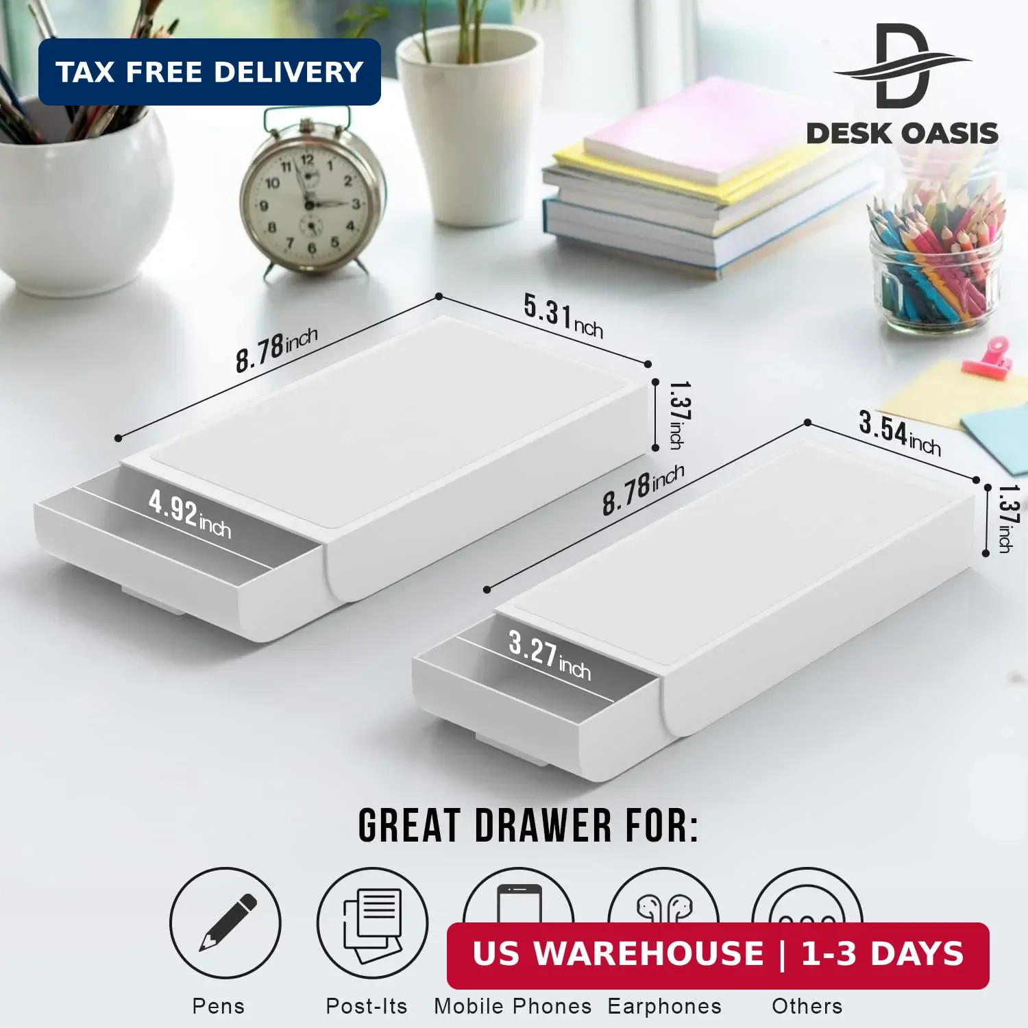 2 Pack Under Desk Drawer Organizer, Slide Out Storage for Pens, Cables & Office