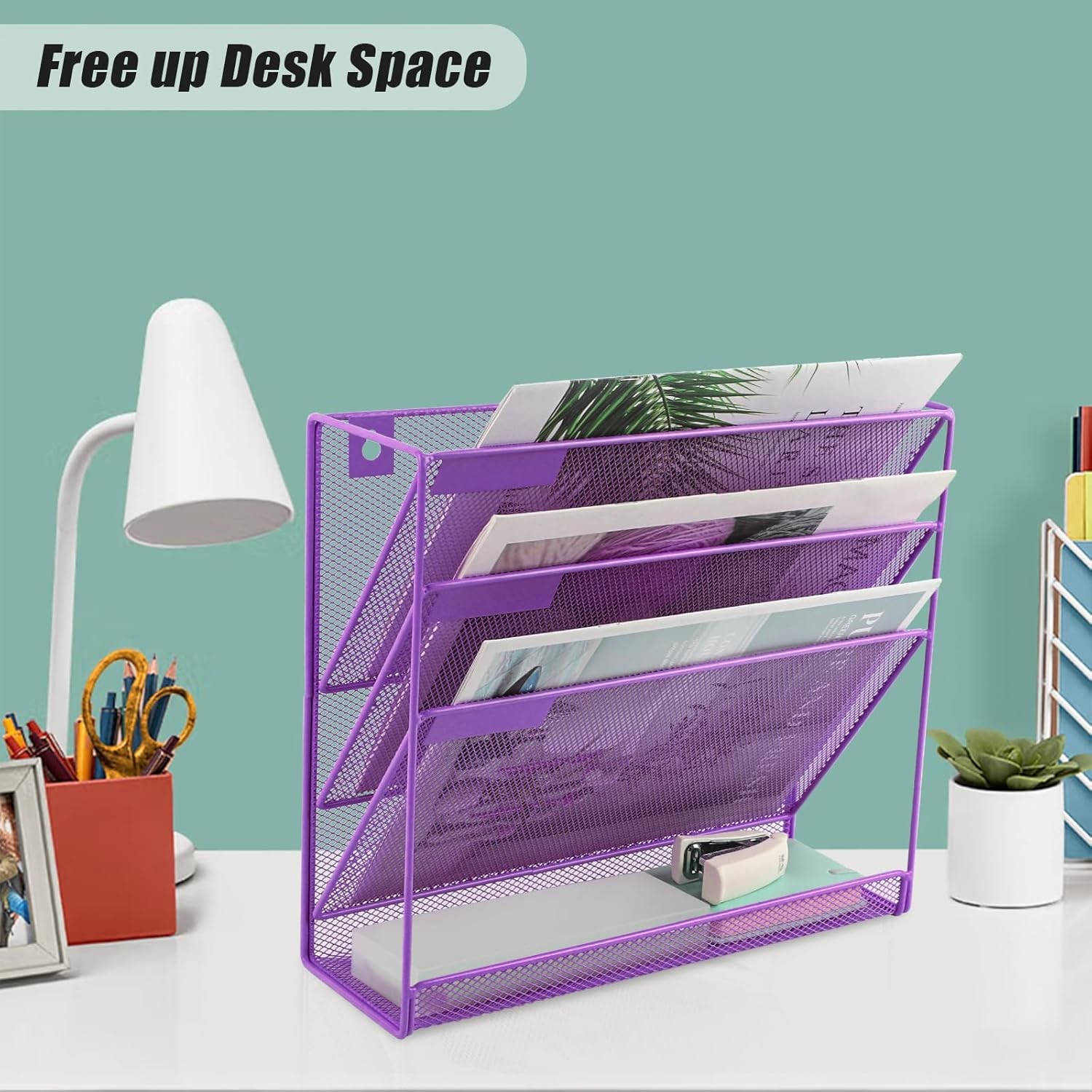 Desk File Organizer Mesh 4-Tier Hanging Wall Mount Document Organization Stand