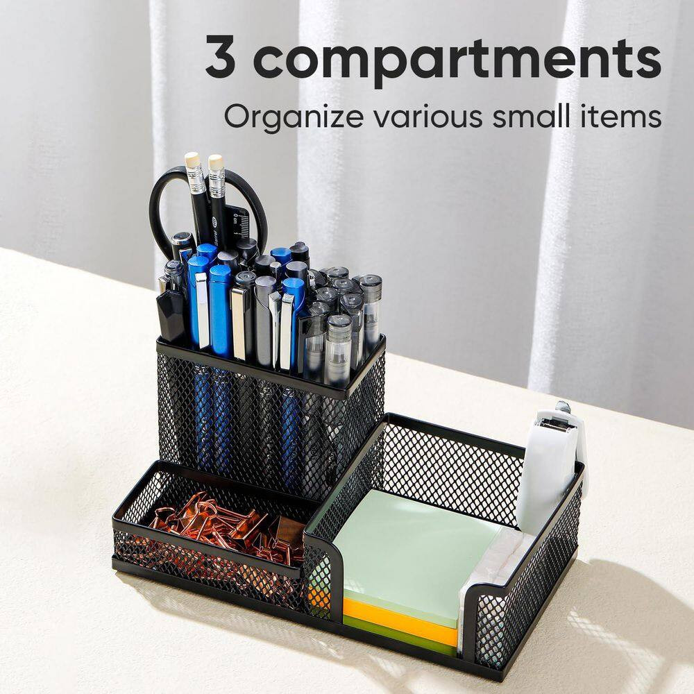 Black 7.87 In. X 11.22 In. Steel Wire Mesh Desk Organizer with 3 Compartments fo