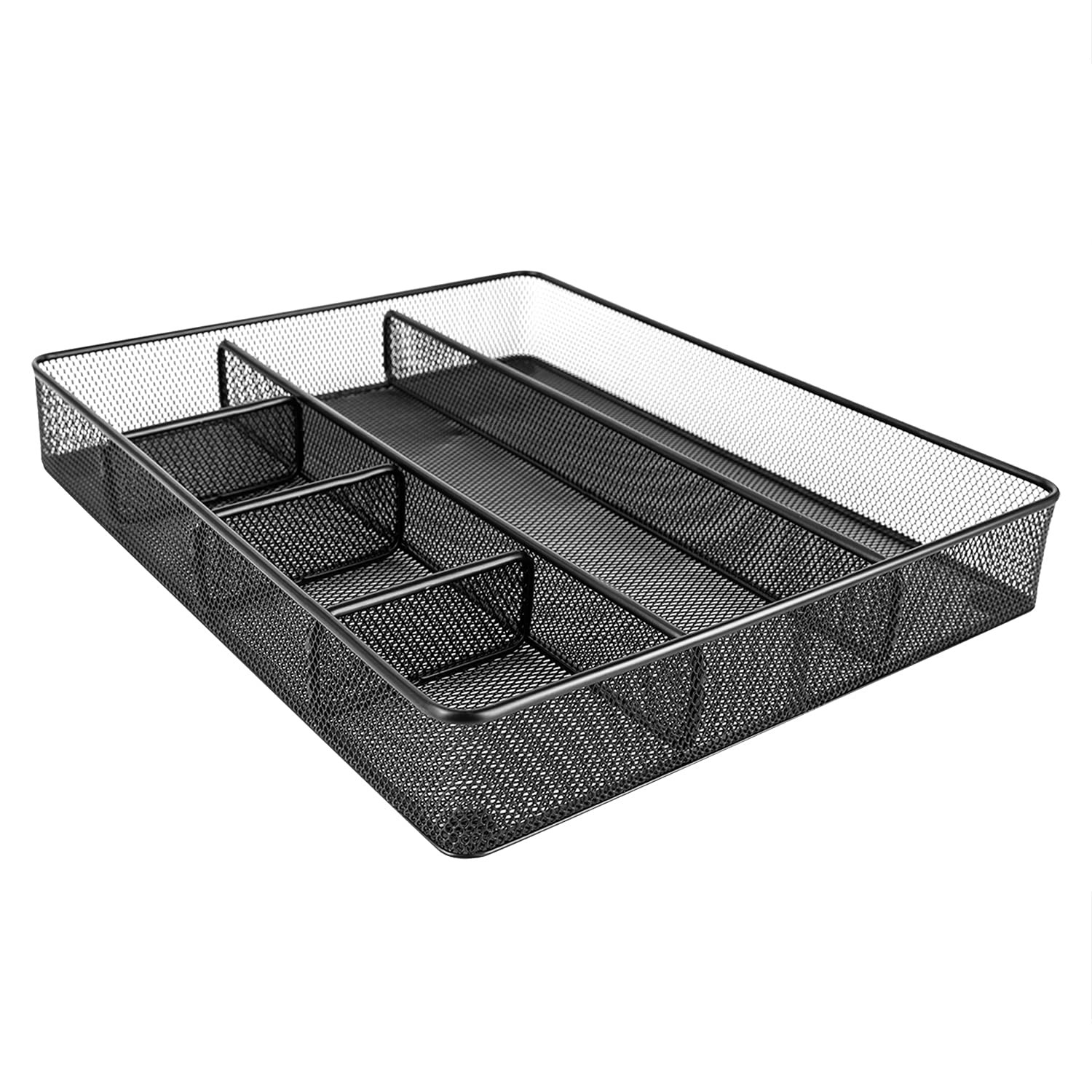 Amazon Basics Metal Mesh Desk Organizer with 6 Compartments, Anti-Slip Black