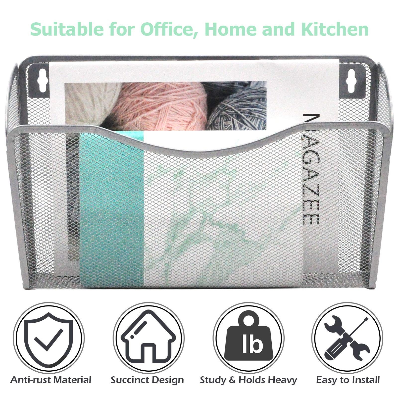 EASEPRES Mesh 3 Pockets Hanging Vertical Wall File Organizer Holder Rack, Sil…