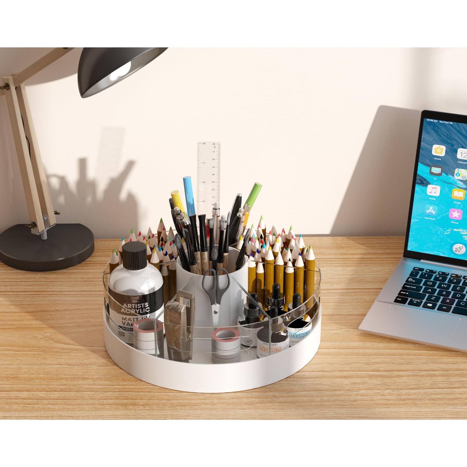 Rotating Pencil Organizer for Desk, 360 Smooth Spinning Marker Organizer, Cle…