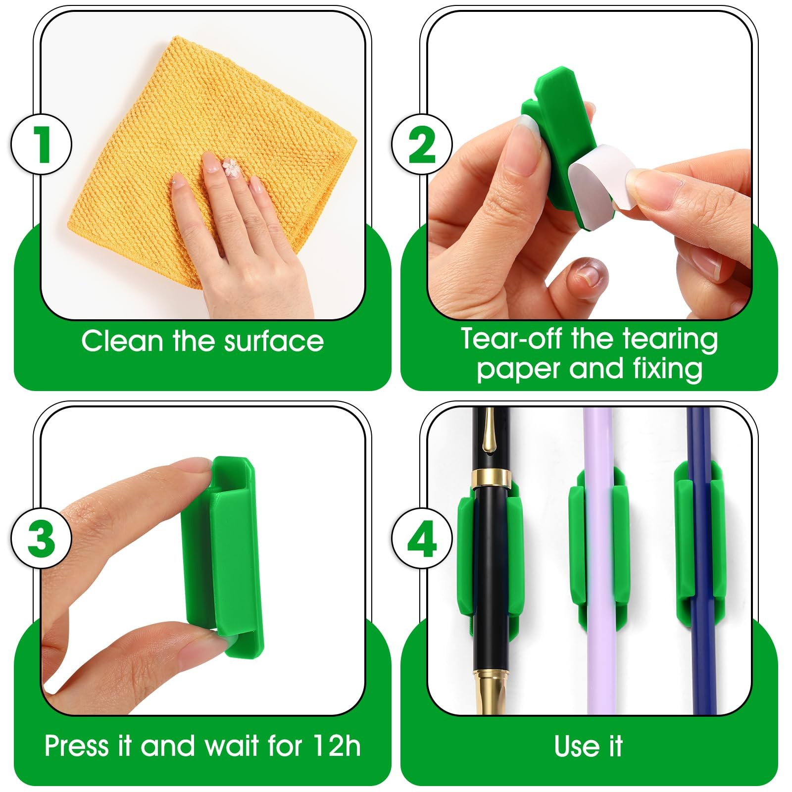 40 Pack Adhesive Pencil Holders for Desk – Reusable Silicone Pen Grips for De…