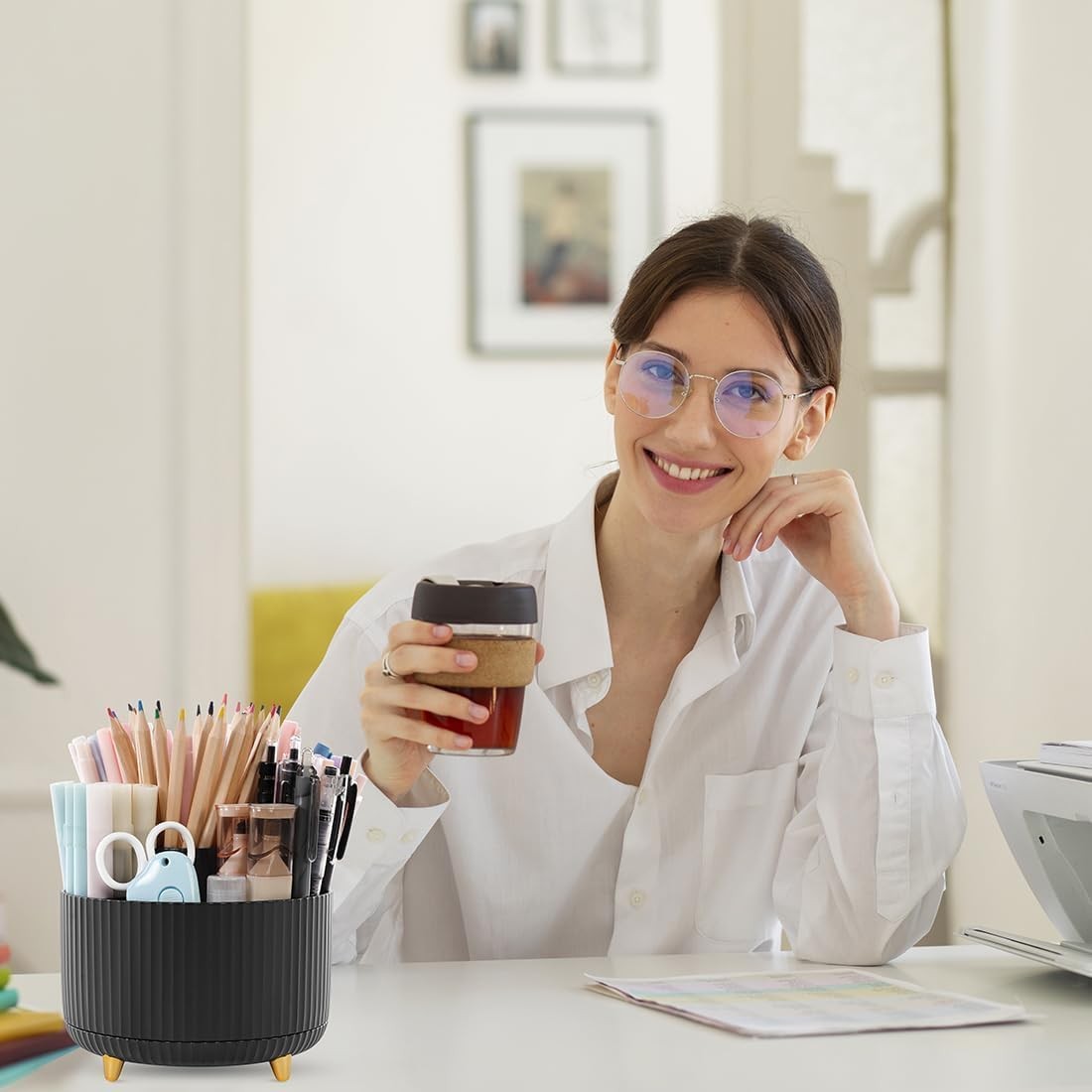 SKYDUE 360 Degree Rotating Desk Organizer, 5.8*5.8*4.7 Inches, Black_1Pack