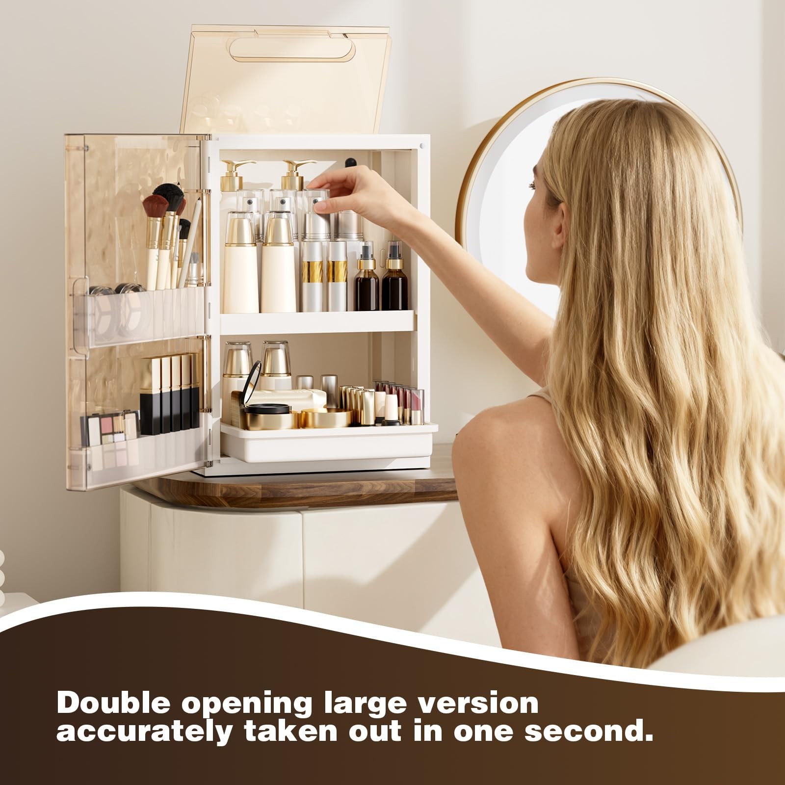AERCIINC Makeup Organizer with Drawers and Lid, 9.9”L × 7.3”W × 7.9”H, White