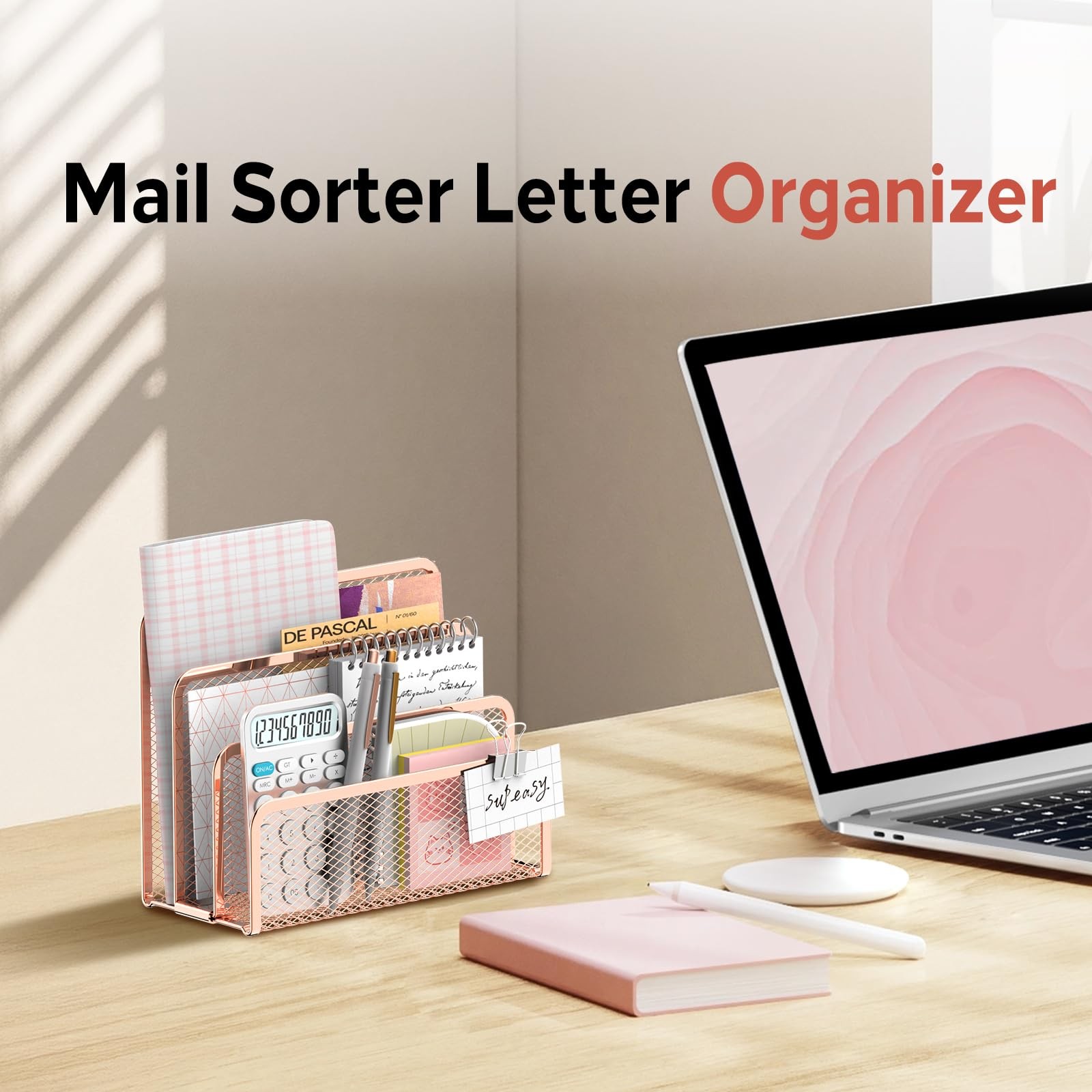 Mail Organizer for Desk, Mesh Metal Mail Holder Countertop with 3-Slot, Lette…