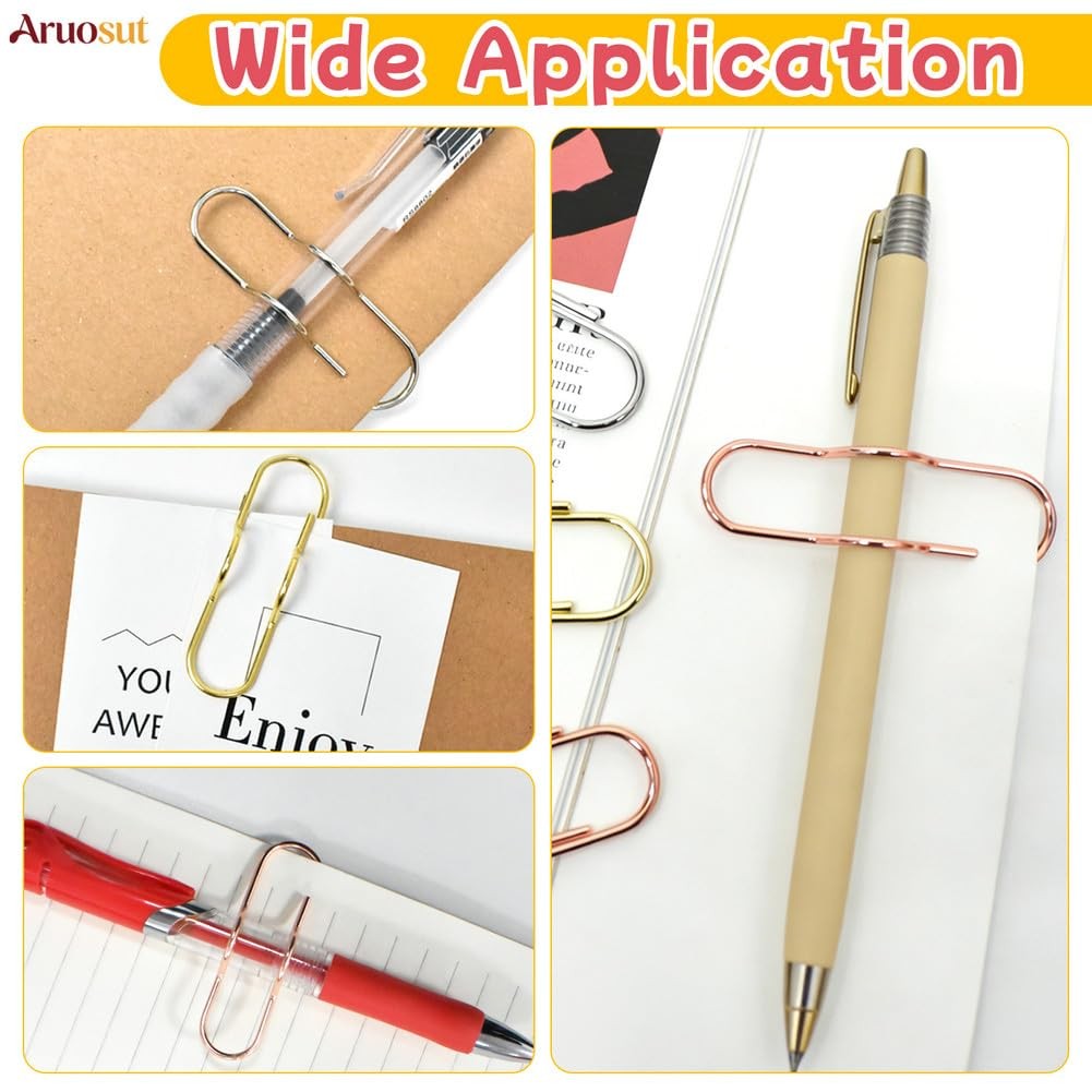 24 Pack Pen Clips, Metal Paperclip Pen Holder Clip Pencil Clip for Notebooks,…