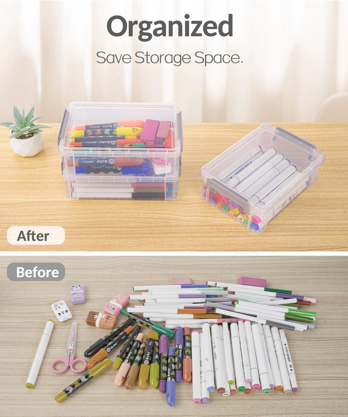 6 Pack Extra Large Pencil Box, Plastic Pencil Case Crayon Box Bulk, Clear Mar…