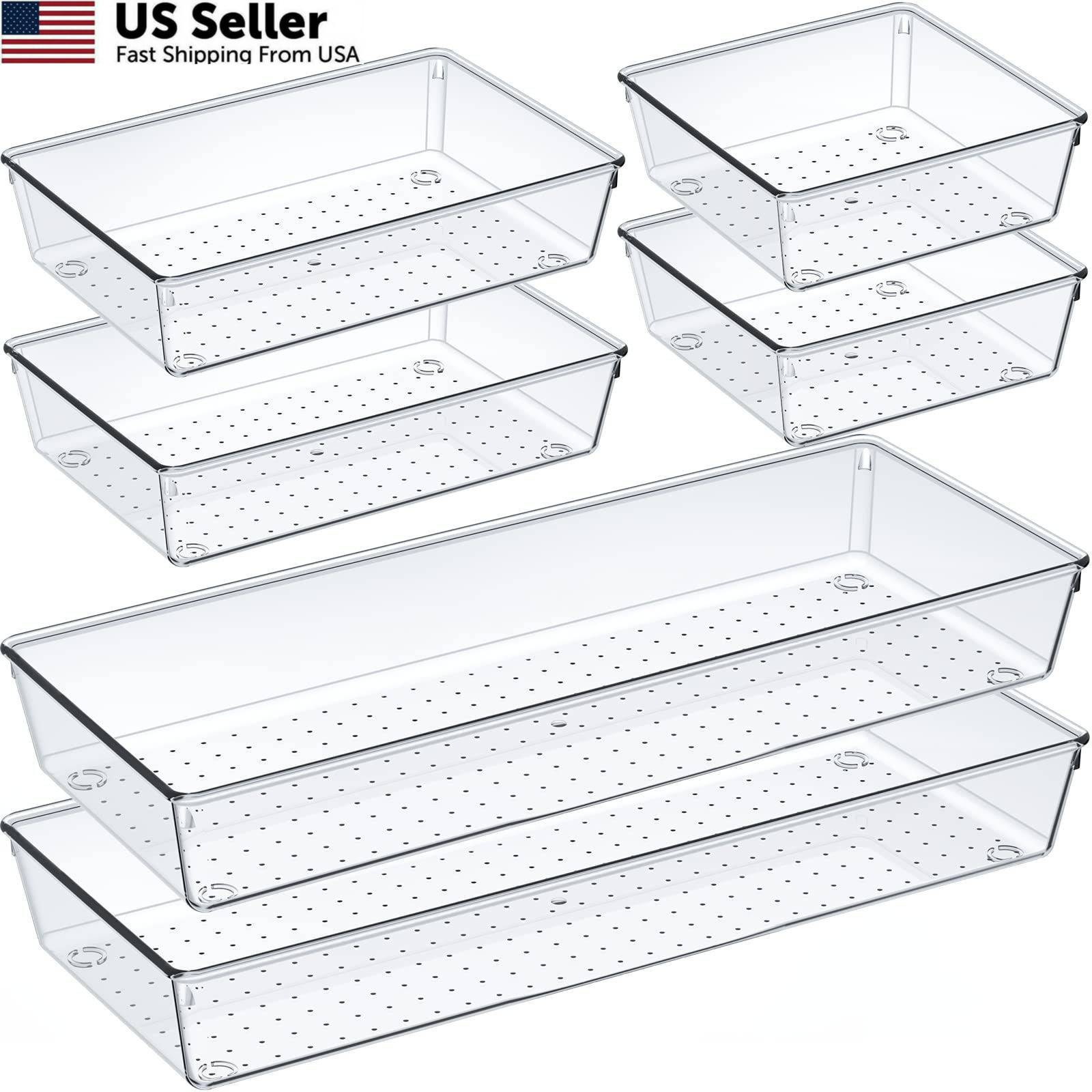 Criusia 6 Pcs Large Size Clear Drawer 6 PACK, Plastic Organizer