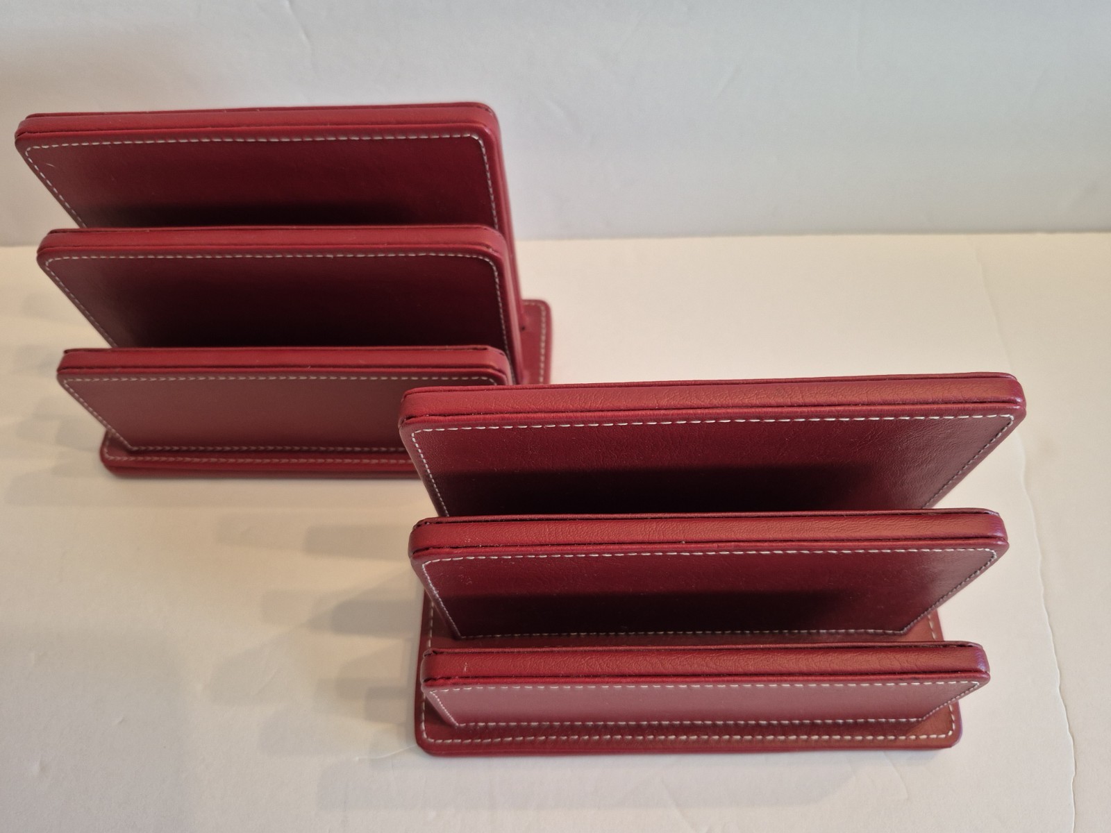 Pair of Red Faux Leather Letter Holder Mail Sorter Post Rack Envelope Organizer