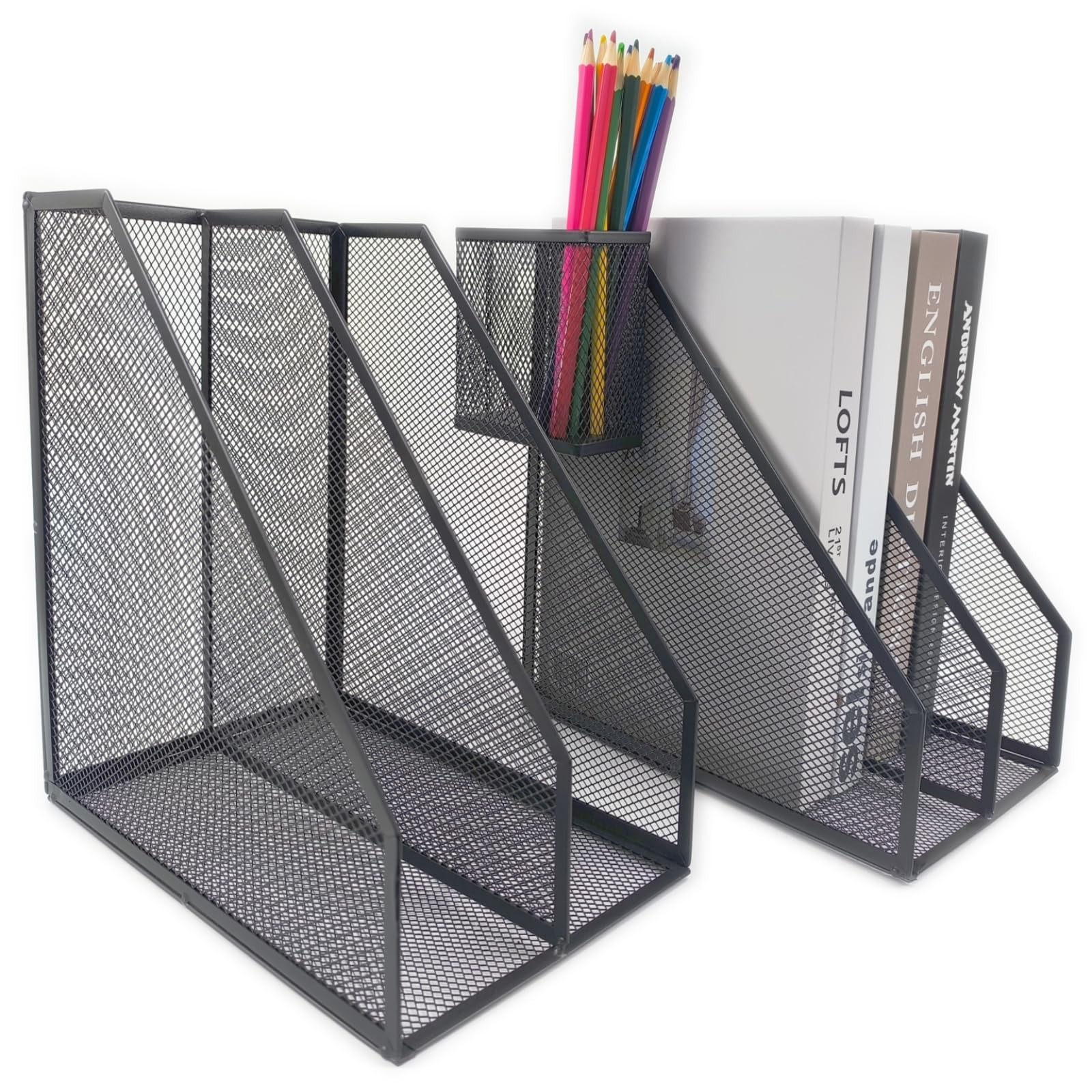 2 Set Desk Organizers, Metal Desk Magazine File Holder and 1 Pen Holder, 2 Co…