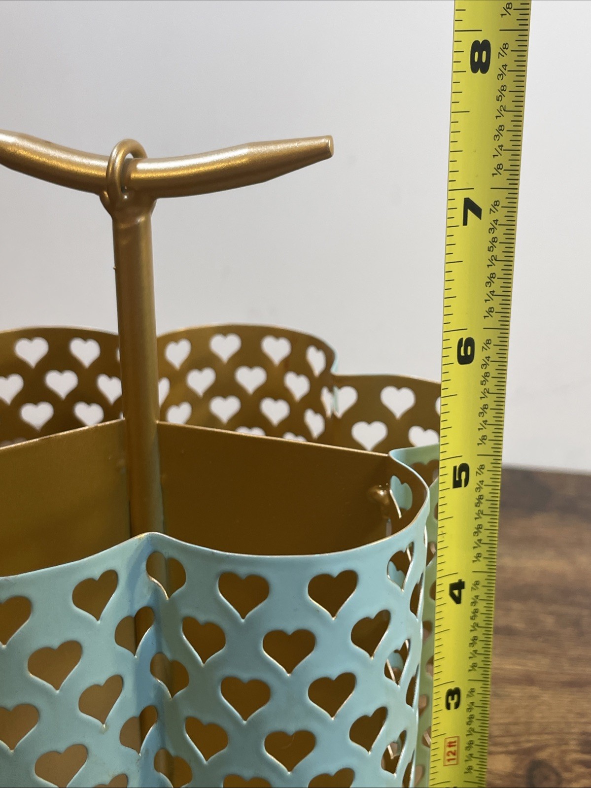 Heart Rotating Desk Organizer Caddy Turquoise Teal Gold Excellent Rare HTF
