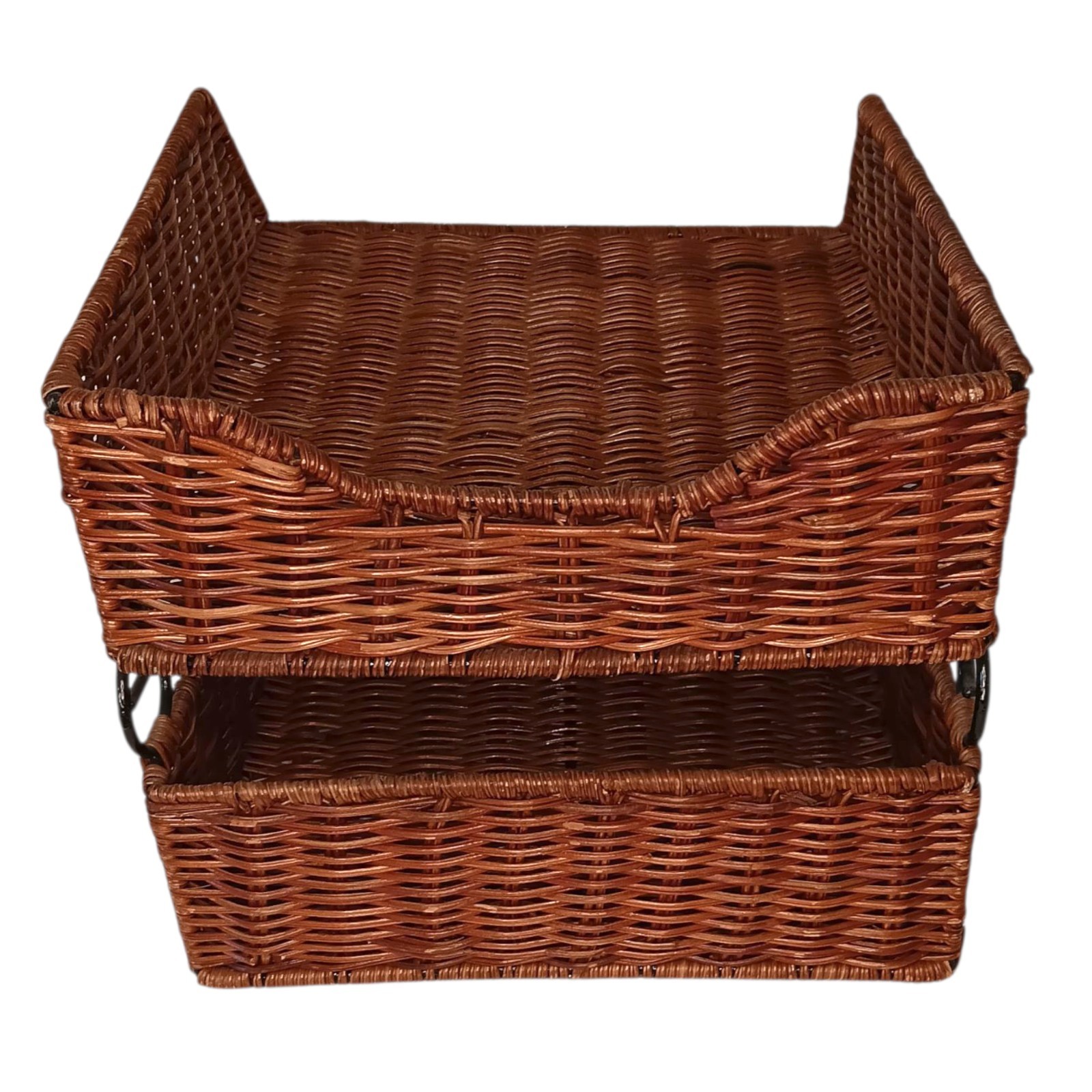 VTG Wicker Rattan 2-Tier Desk File Tray Mail/Letter Office Organizer Boho Style