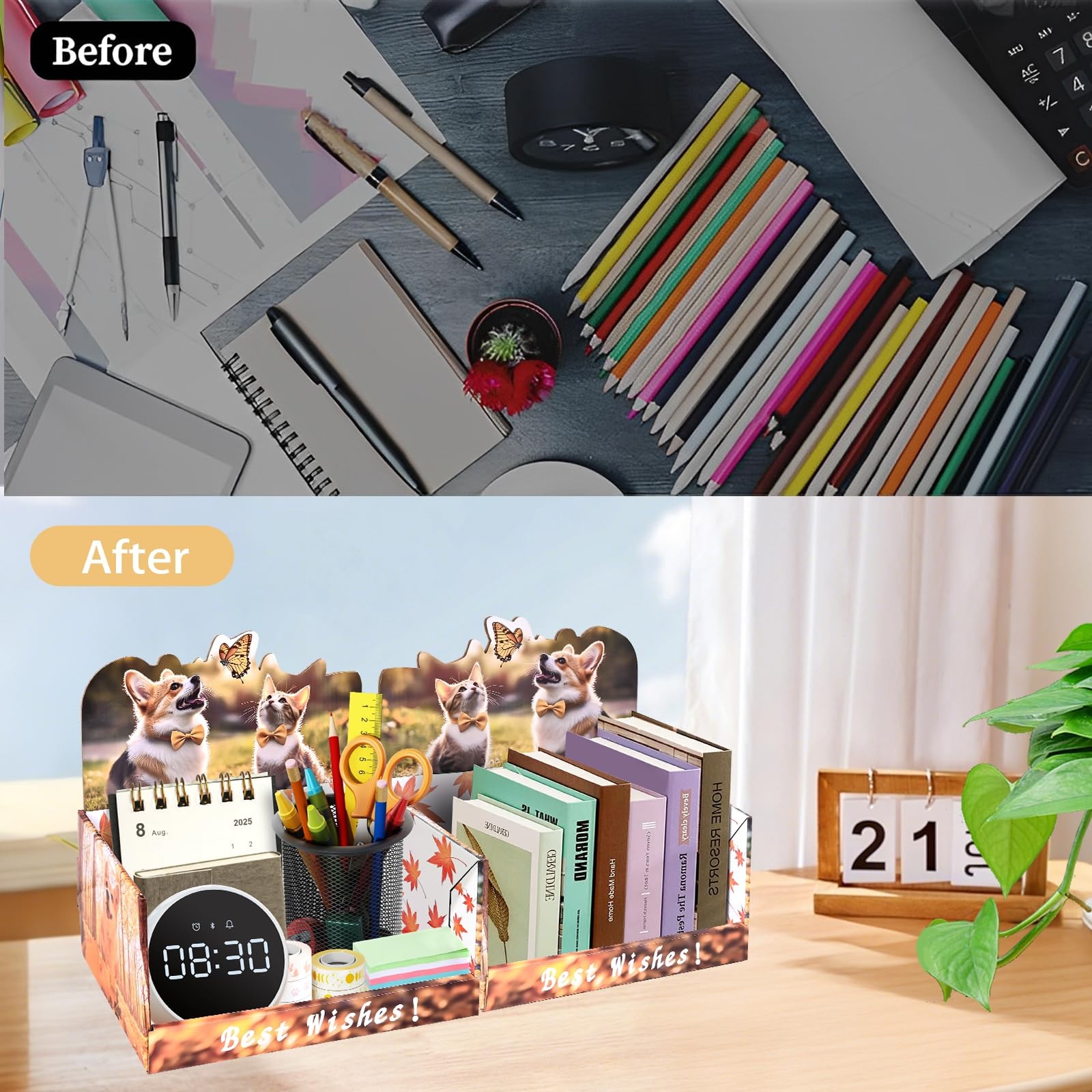 2 PCS Desktop Storage Organizer,Cute Cat & Dog Cardboard Counter Display Desk…
