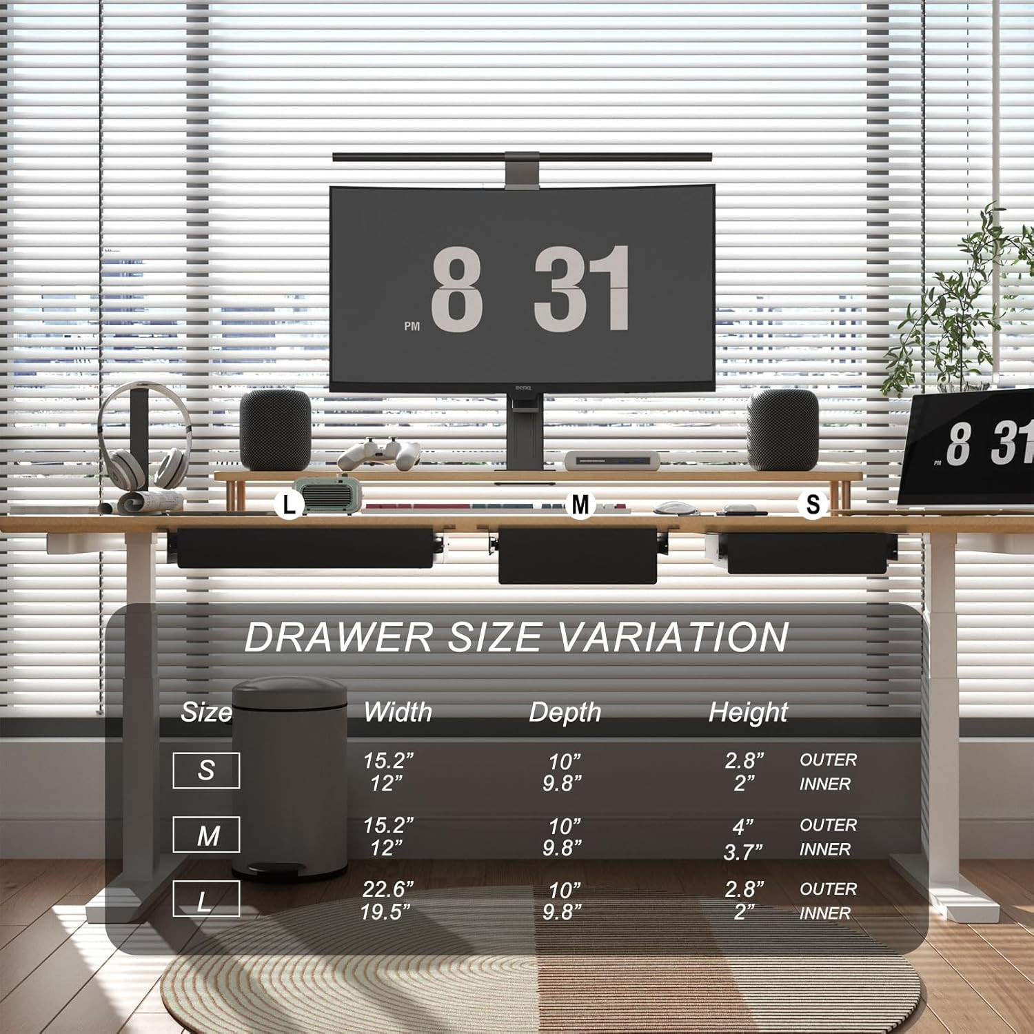 Under Desk Drawer (22.6”X10”X2.8”) with Sliding Pencil Tray, Office Desk Draw