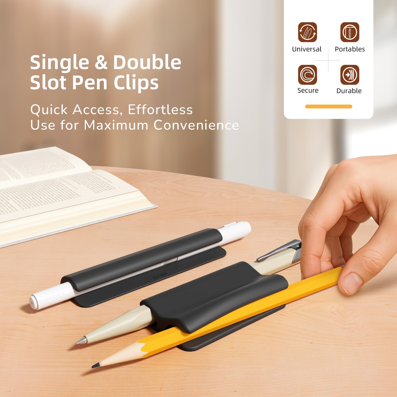 6-Pack Silicone Pen Holder with Single & Double Slots,Self-Adhesive Design fo…