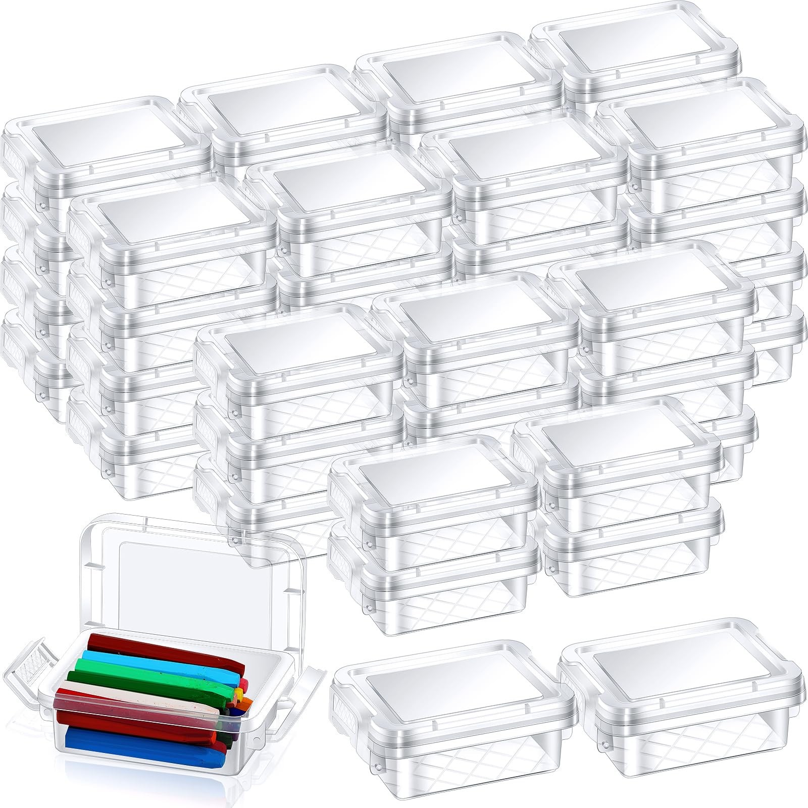 24 Pack Mini Plastic Storage Bins with Lid, 4.5″×3.1″×1.8″ Clear Latch Small …