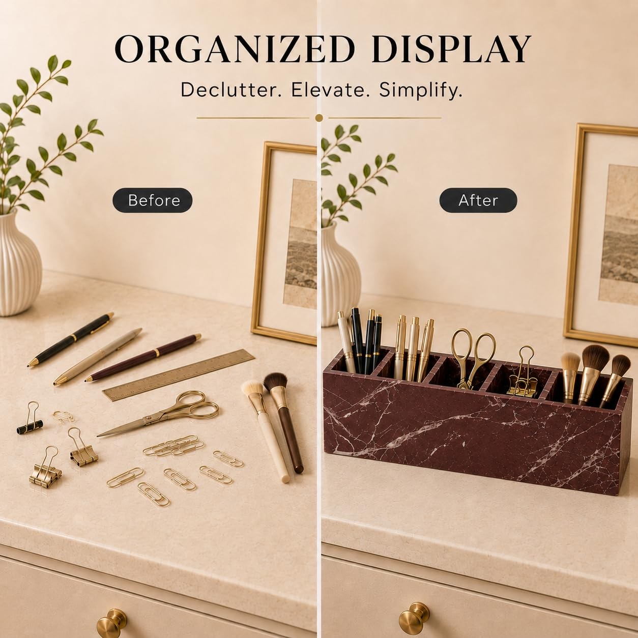 SIRIZEN-DIVING Purple Red Marble 5-Compartment Desk Organizer