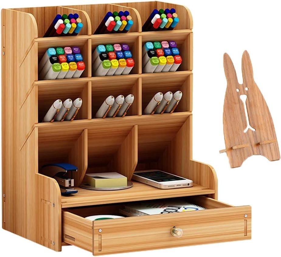 Creative DIY Cherry Desk Organizer with Drawer – 13 Compartment Storage Solution