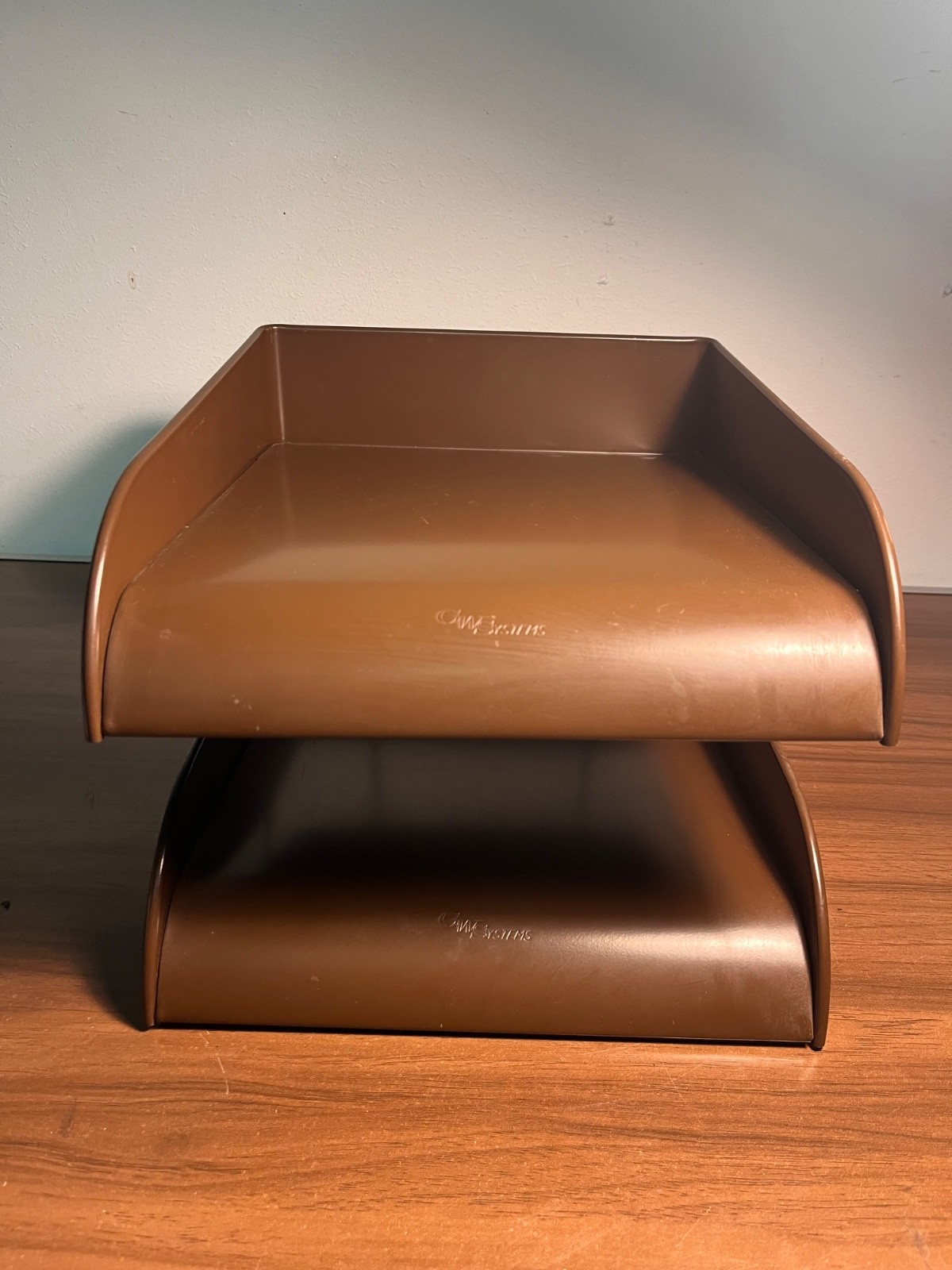 Vintage Globe-Wernicke 2 Tier Metal Paper Tray File Organizer Brown MCM