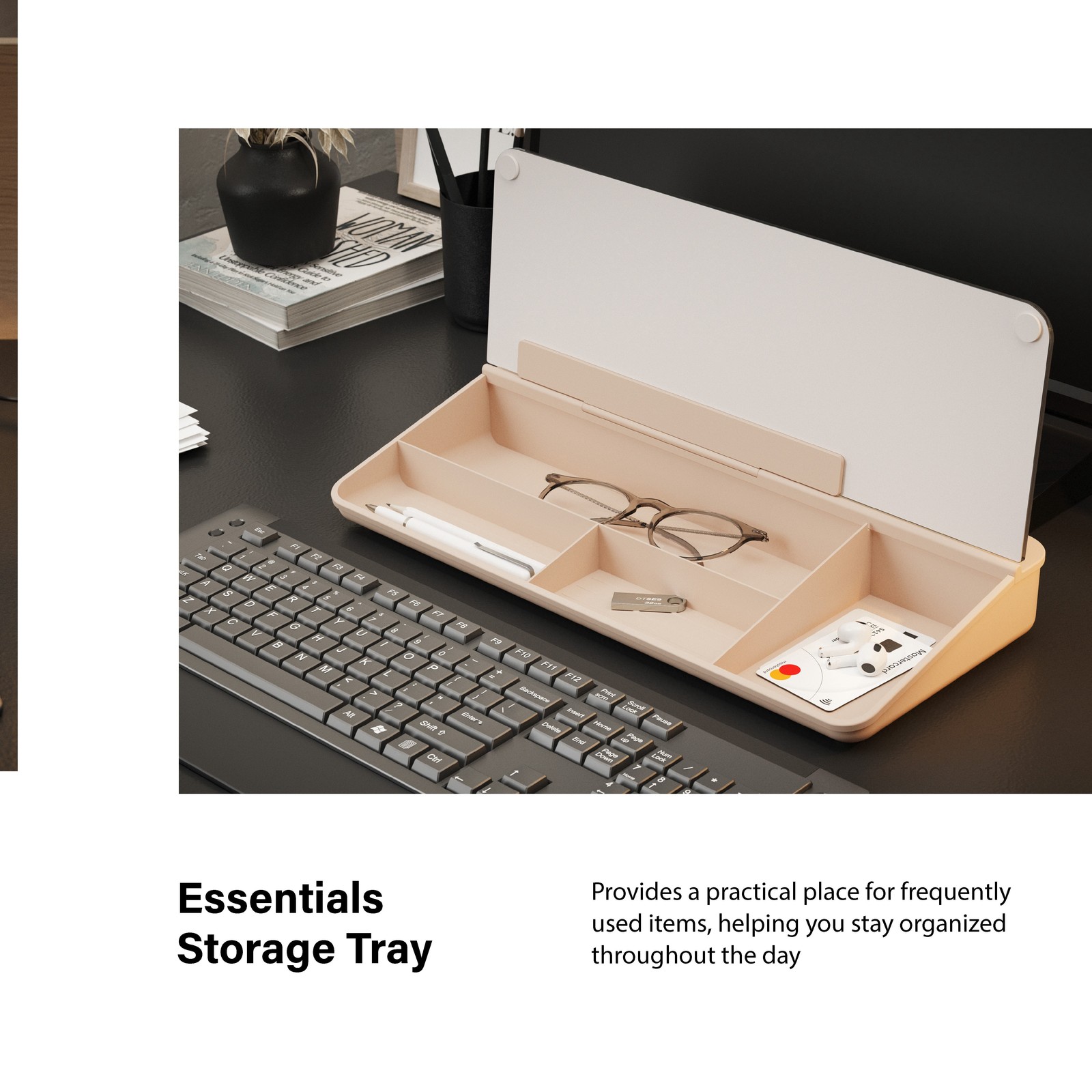 Incipio Desk Organizer Memo Board, Flip-Up Storage, Marker & Eraser Included