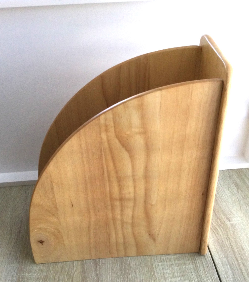 Vintage File Magazine Holder Office Blonde Maple Wood Organizer File Box Heavy