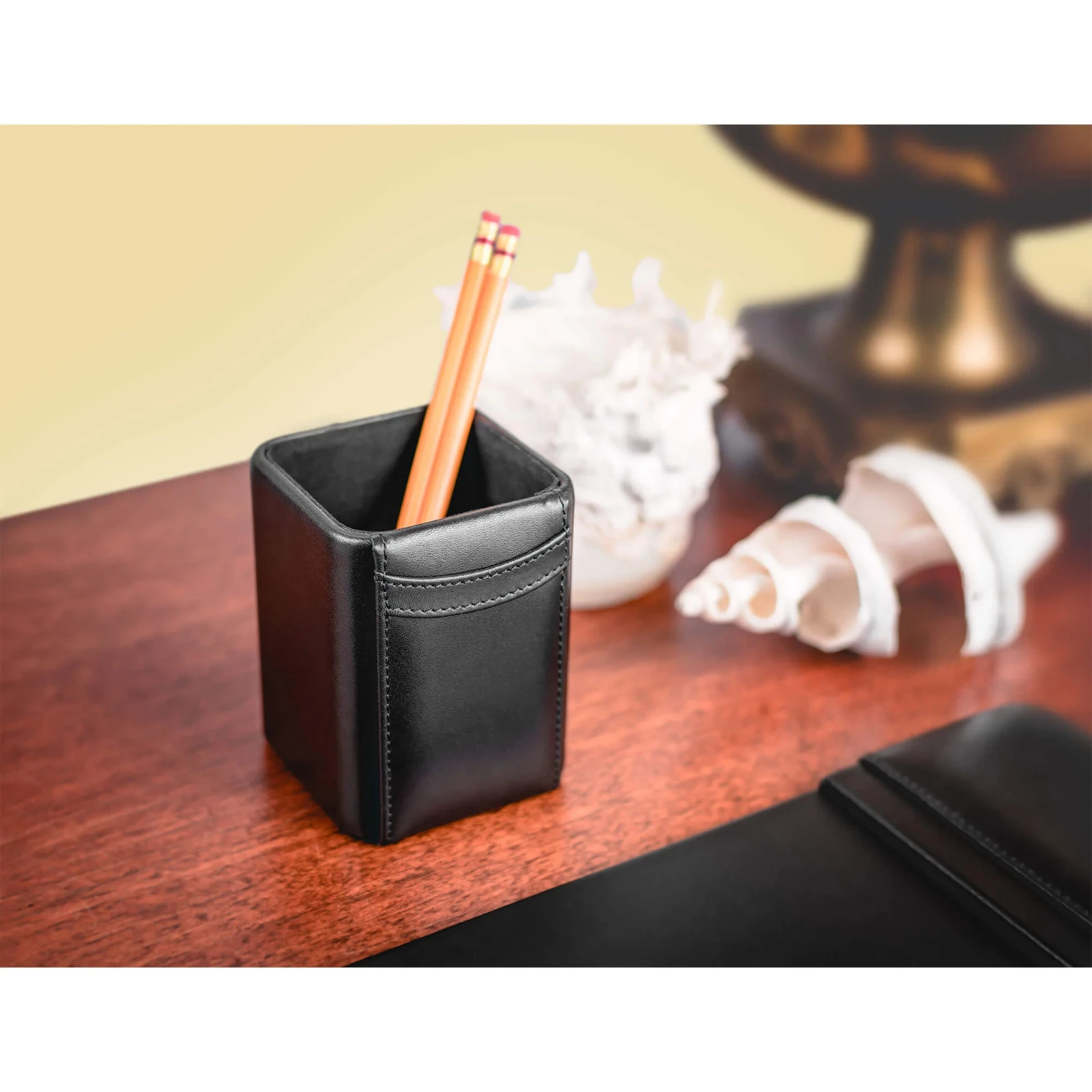 Dacasso Black Leather 3-Piece Desk Set, 3-PCs, 34″ x 20″ / NEW