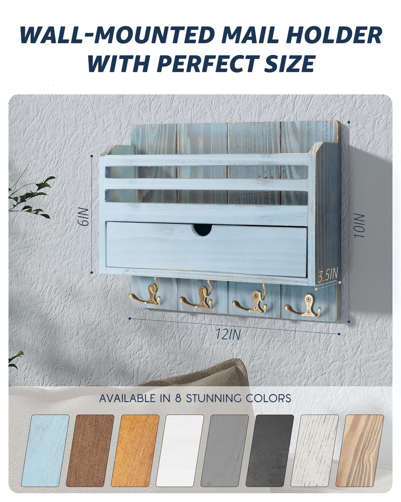 Rustic Mail Organizer Wall Mounted with Drawer Organizer – Farmhouse Key and …
