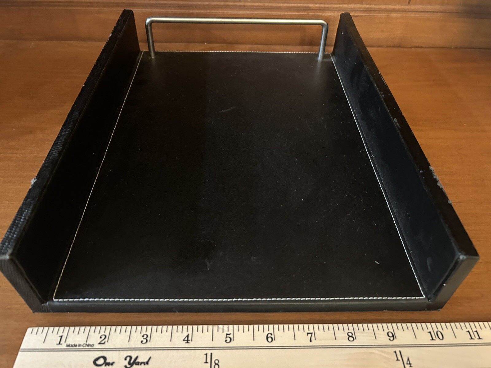 Office Faux Leather Desk Paper Letter Tray Organizer, 13″ x 3.5 x 10.25″