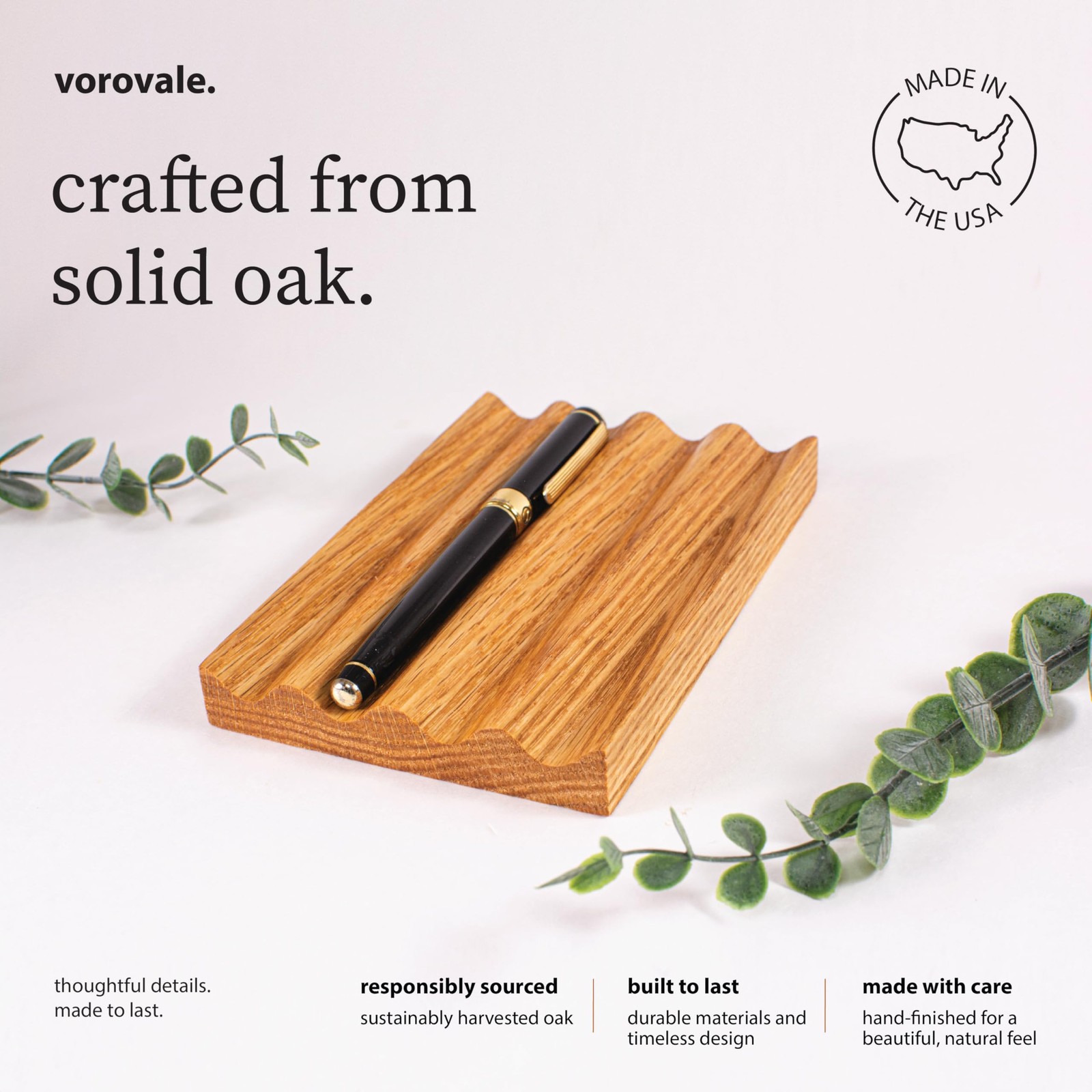 Solid Oak Pen Tray, Minimalist Desk Organizer, Natural Wood Pen Holder with R…