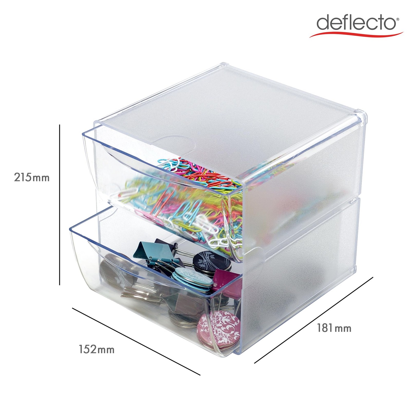 deflecto Two Drawer Cube Organizer, Plastic, 6″W x 6″H x 6″D, Clear